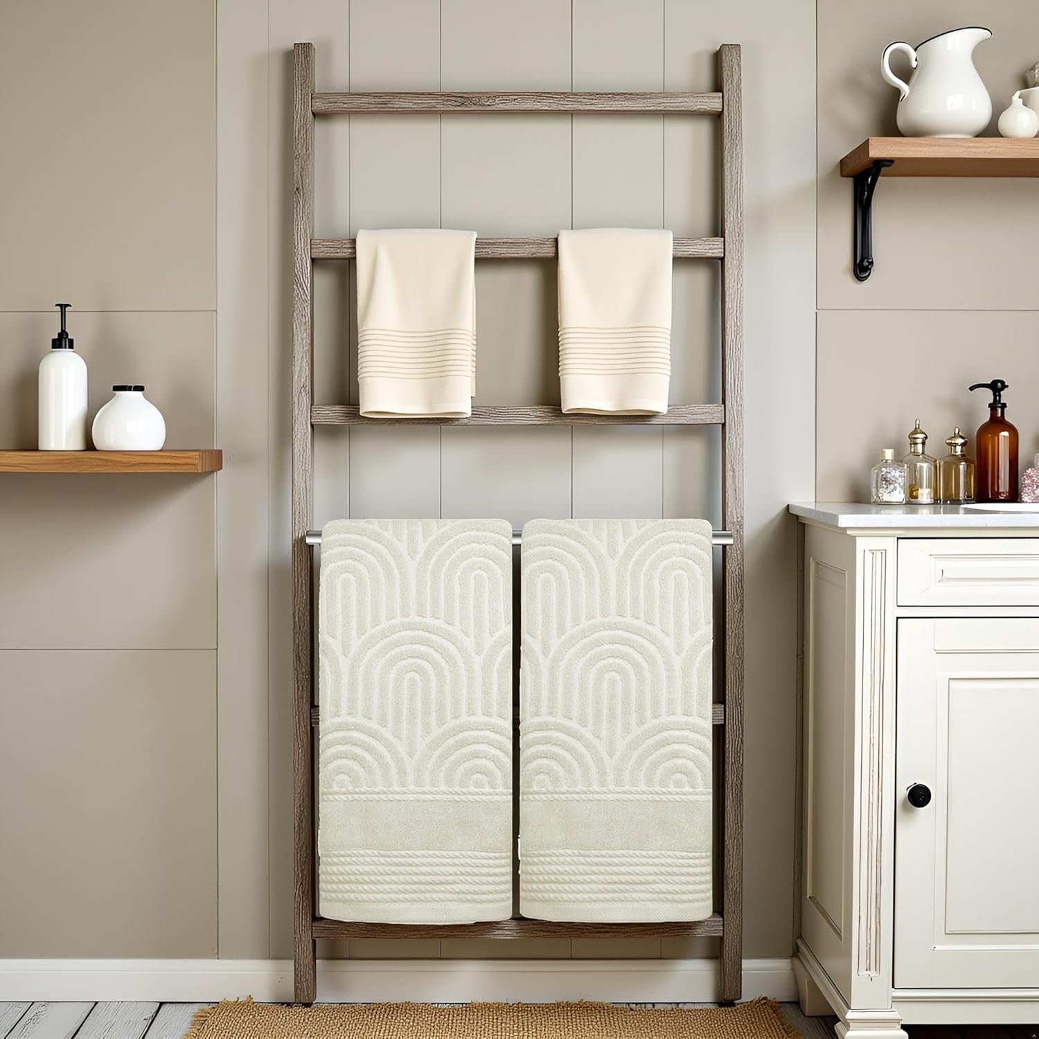 2 Pcs Decorative Checkered Hand Towels for Bathroom 13.7X29.5 100% Cotton Cute Beige Bath Towels Farmhouse Boho Bathroom Kitchen Towel Decor Housewarming (Arch Beige) - Image 5