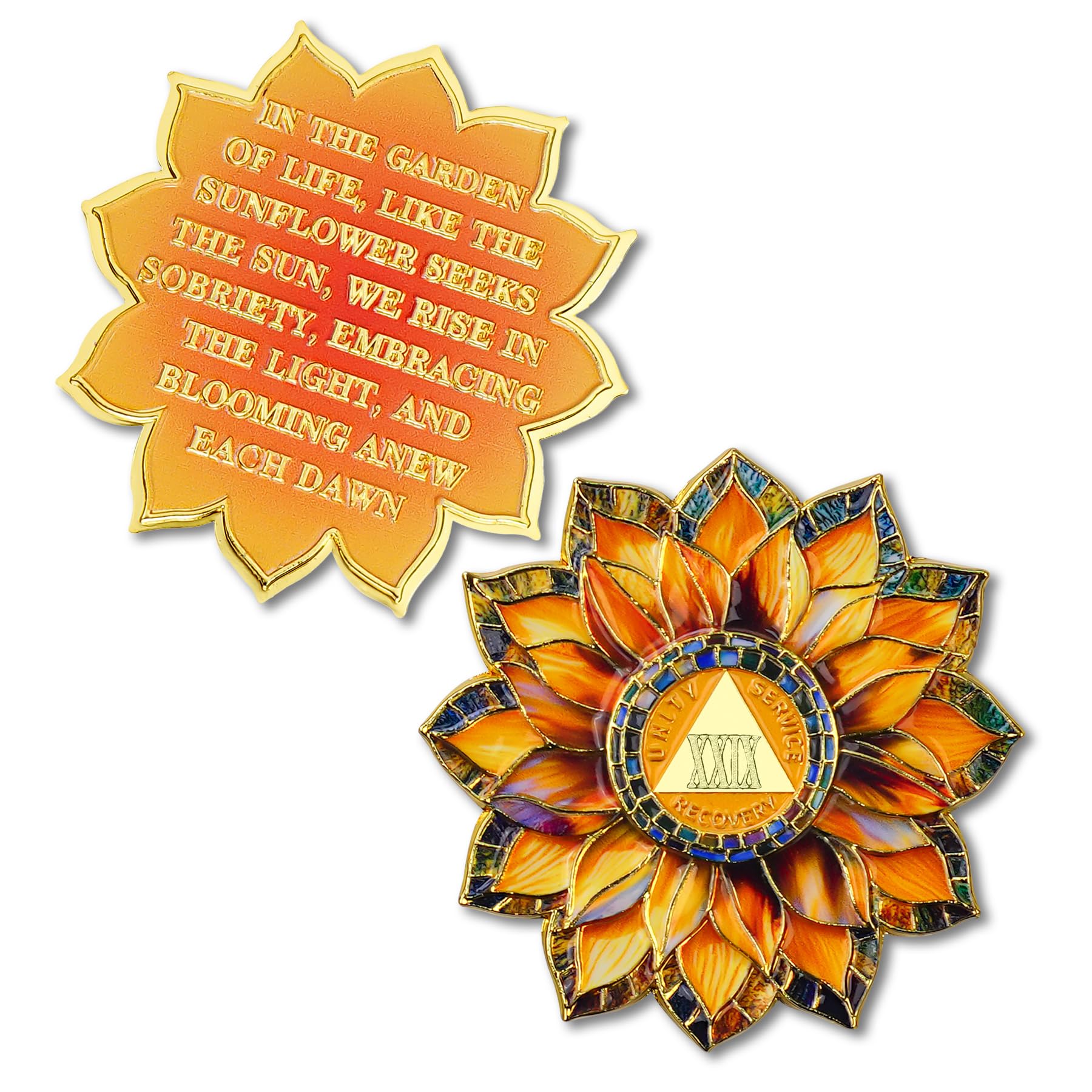Sunflower 29 Year Sobriety Coin - Colorful Glass Broken and Rebuilt AA Coins - 29 Year Addiction NA AA Chips and Medallions - 1-30 Prime Celebrate Living Clean Alcoholics Anonymous Gifts for Men Women