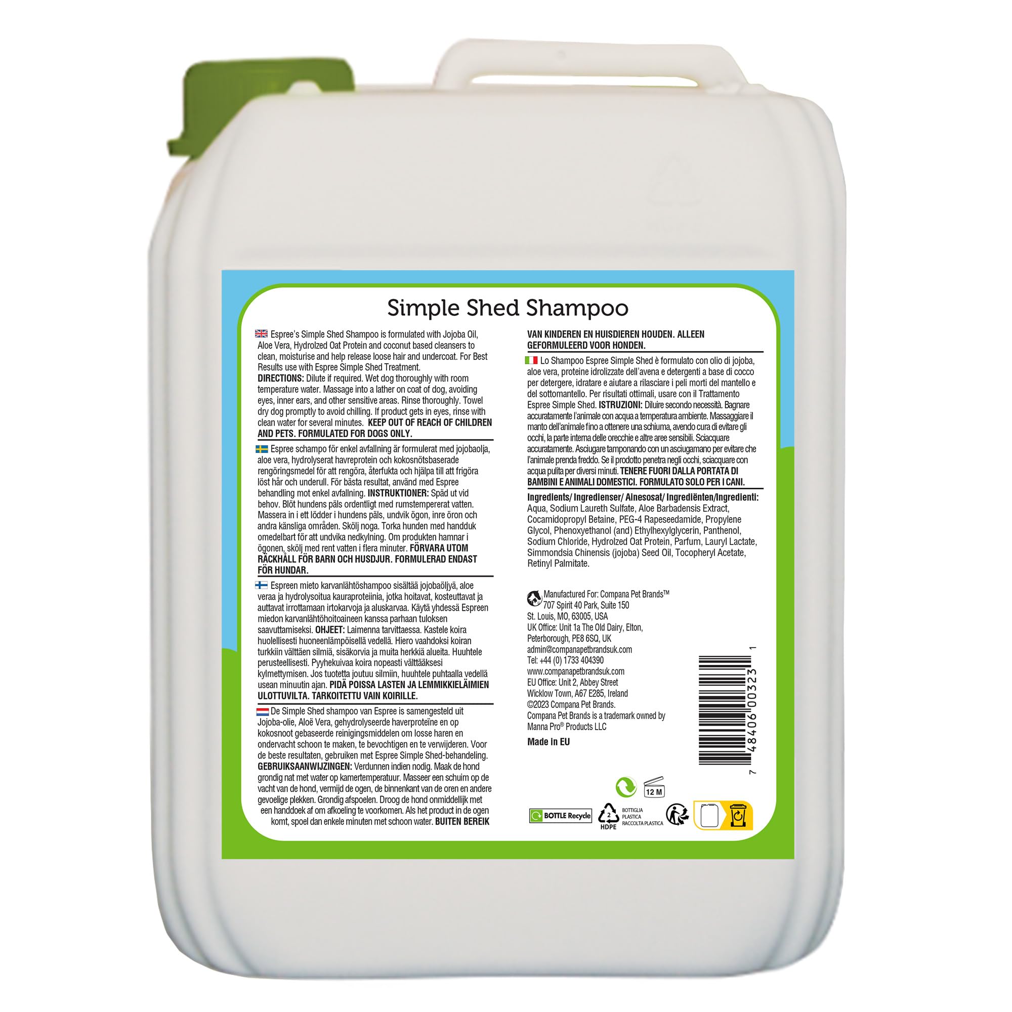 Espree Simple Shed Champú para Perros, Reduce la muda 5000ml