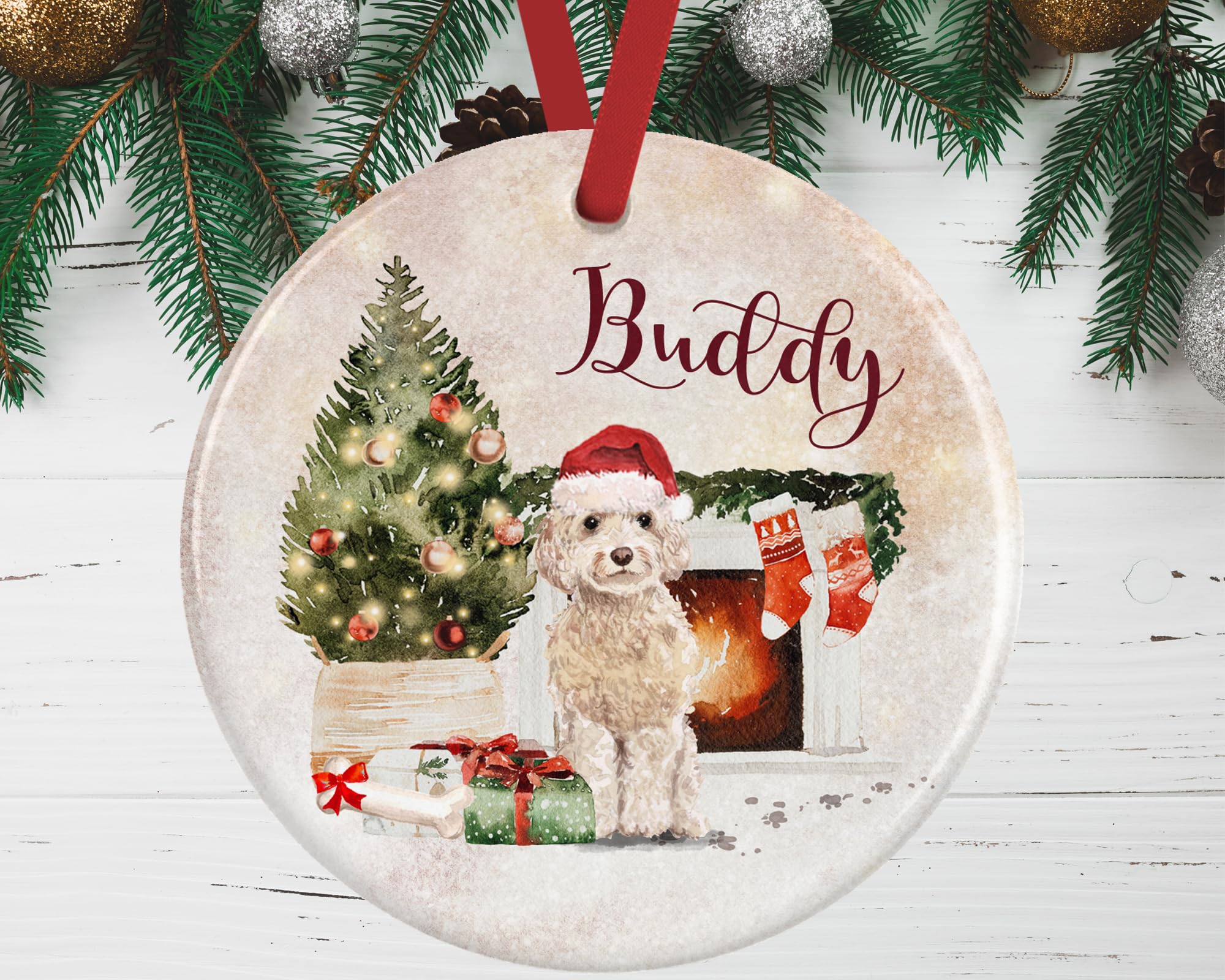 Cream Cockapoo Christmas Ornament – Personalised Tree Decoration – Customised Gift Boxed Ceramic Bauble – Custom Pet Memorial Keepsake – Dog Lover Gift – UK Made Festive Holiday Decor