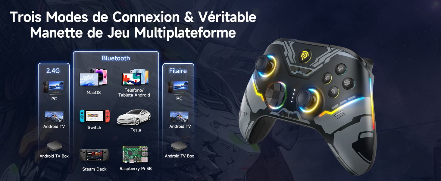 X15 Controller Wireless per PC Con 7 Luci RGB, Bluetooth Con Joystick