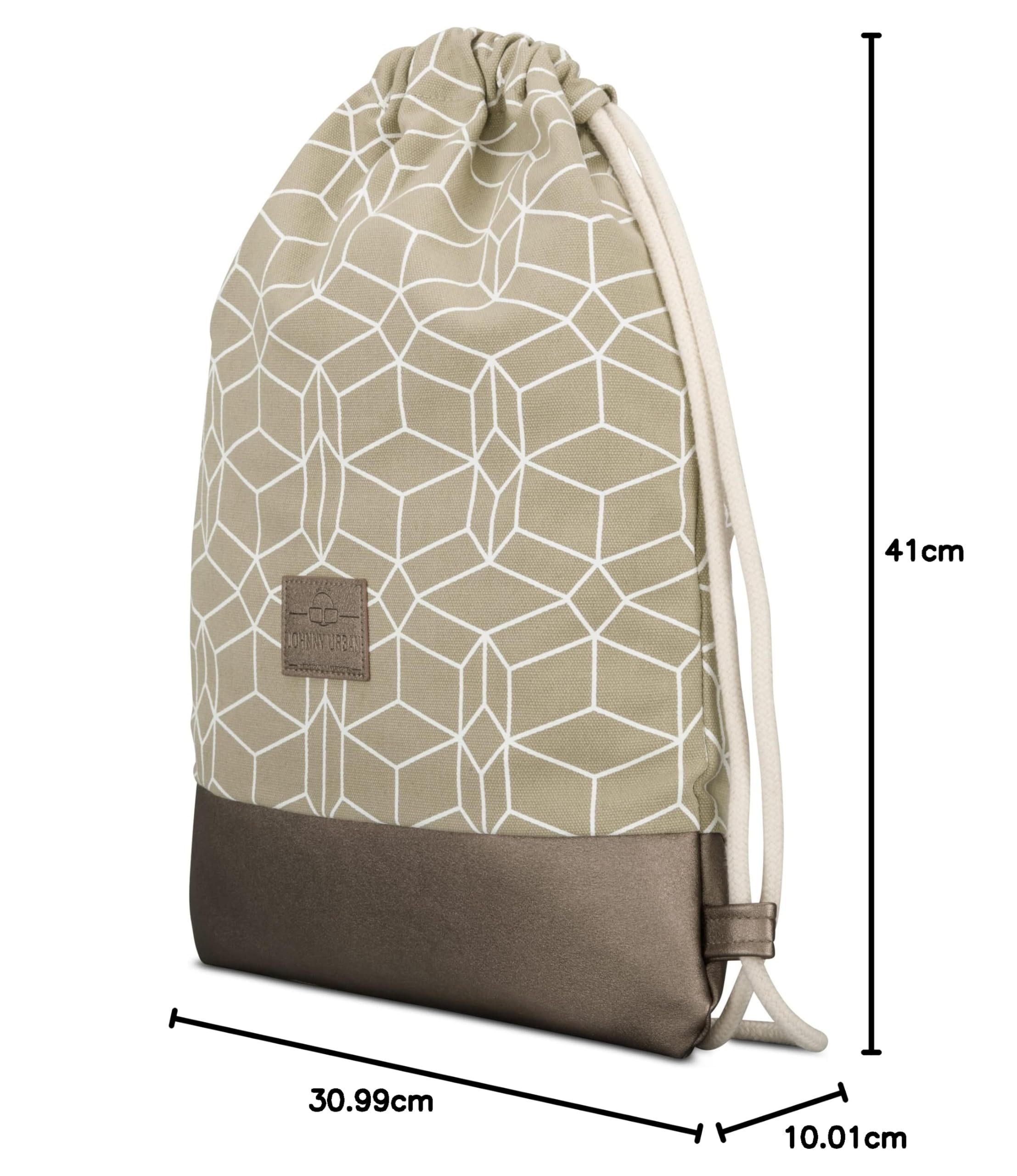 JOHNNY URBAN Borsa a Sacco Donna Uomo Beige Metallizzato - Noah - Saccha Sportiva di Cotone Zaino - Sacca in Tela con Chiusura a Cordoncino