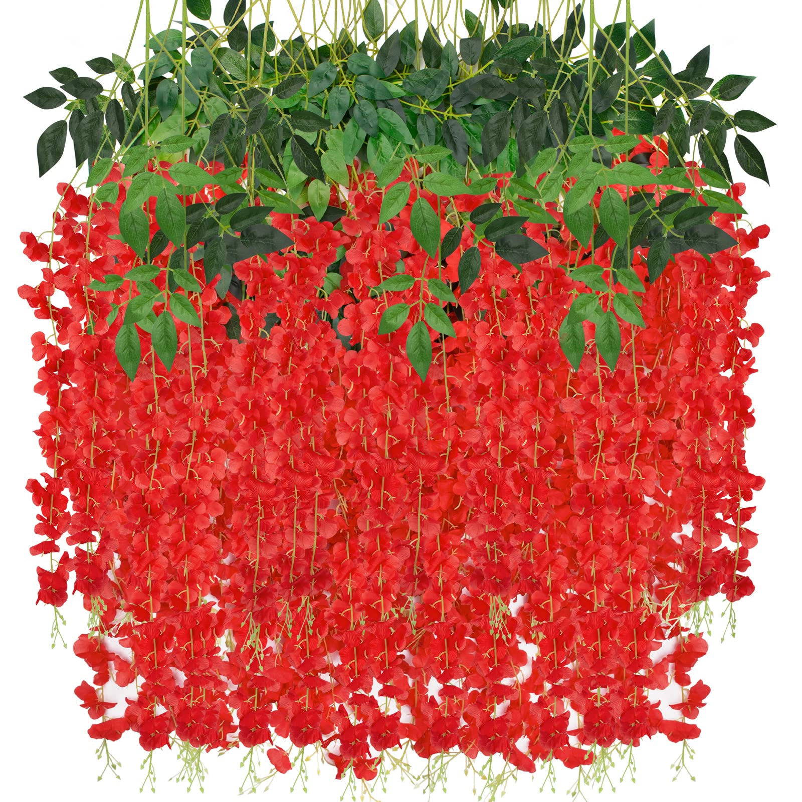 Amazon｜LOYWREE 藤の花 18個 赤い藤ハンギングフラワー 藤リース