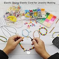 Vista 7 de Cuerda elástica para pulseras, 2 rollos de 1 mm de cuerda elástica resistente para hacer joyas, collares, encordado (negro)