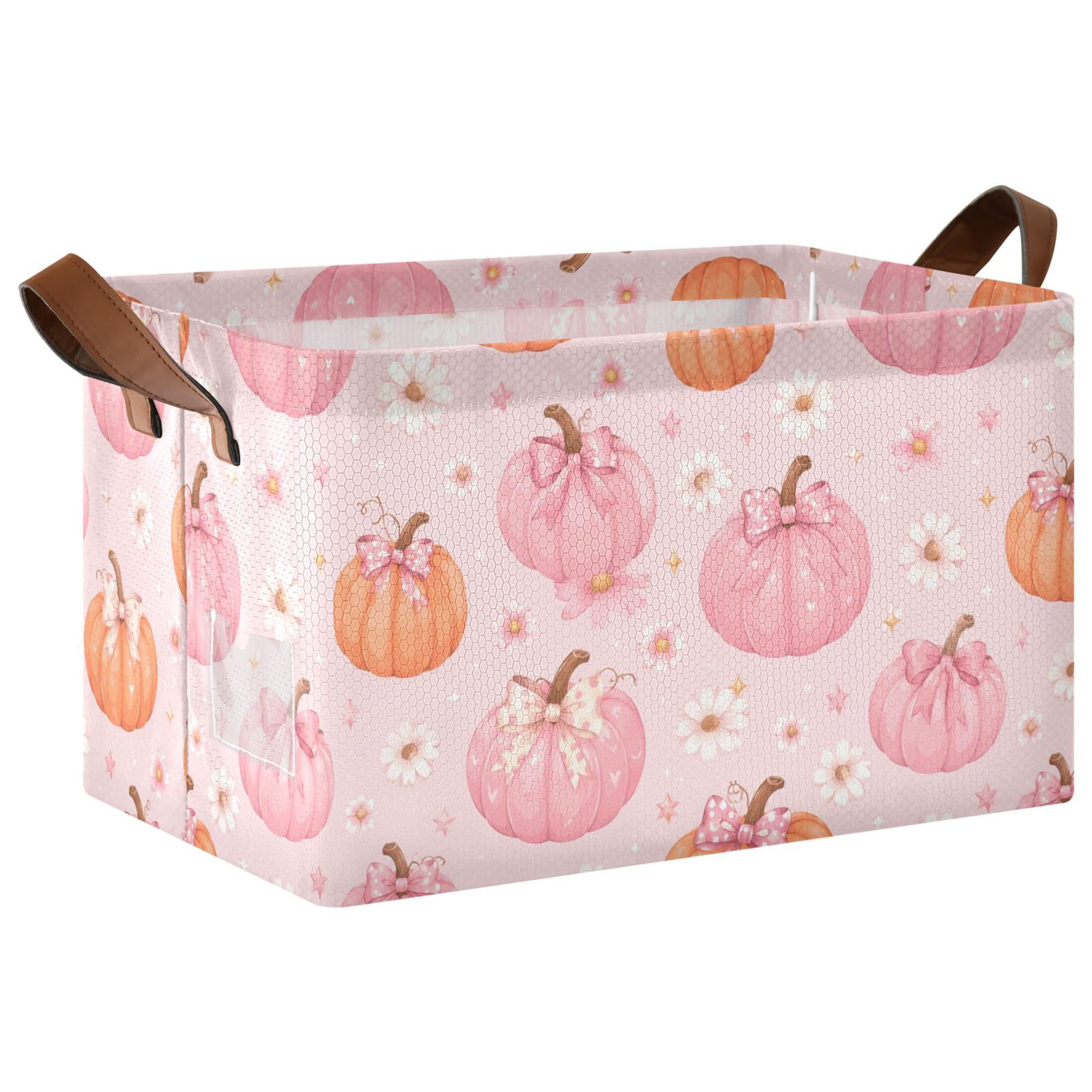 Kutsu Pumpkins Foldable Storage Basket Collapsible Bin With Handles For Shelves