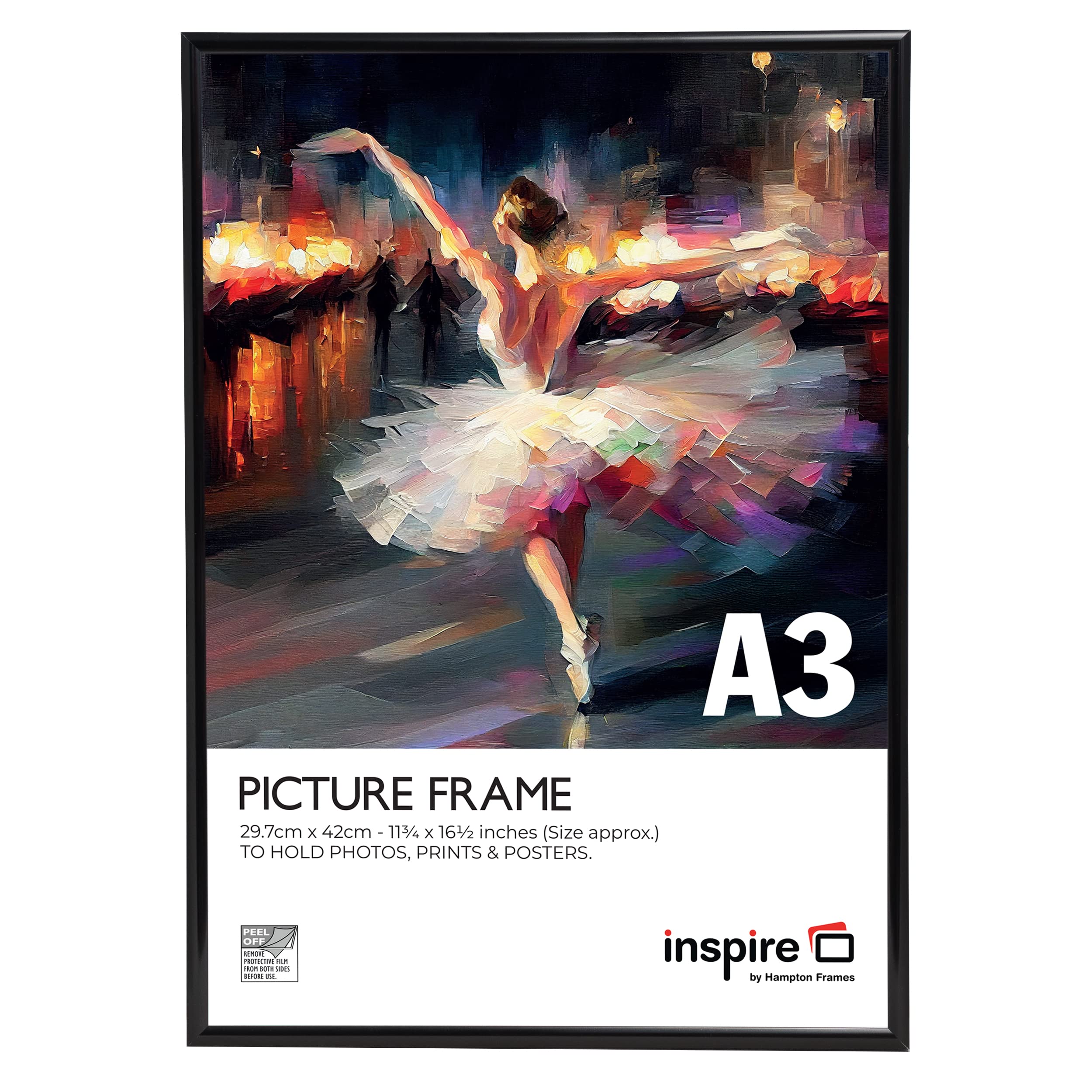 Inspire By Hampton ALUMINIUM A3 (30x42cm) Black Poster Certificate Frame Acrylic (Non-Glass) IBHPAAFA3BBLKX-PK1