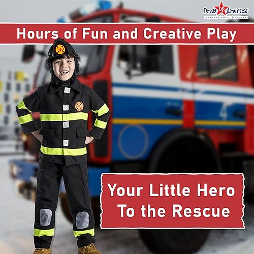 Miniatura 6 de Dress Up America Disfraz de bombero para niños, disfraz de bombero para niños y niñas, conjunto de bomberos con casco, color negro