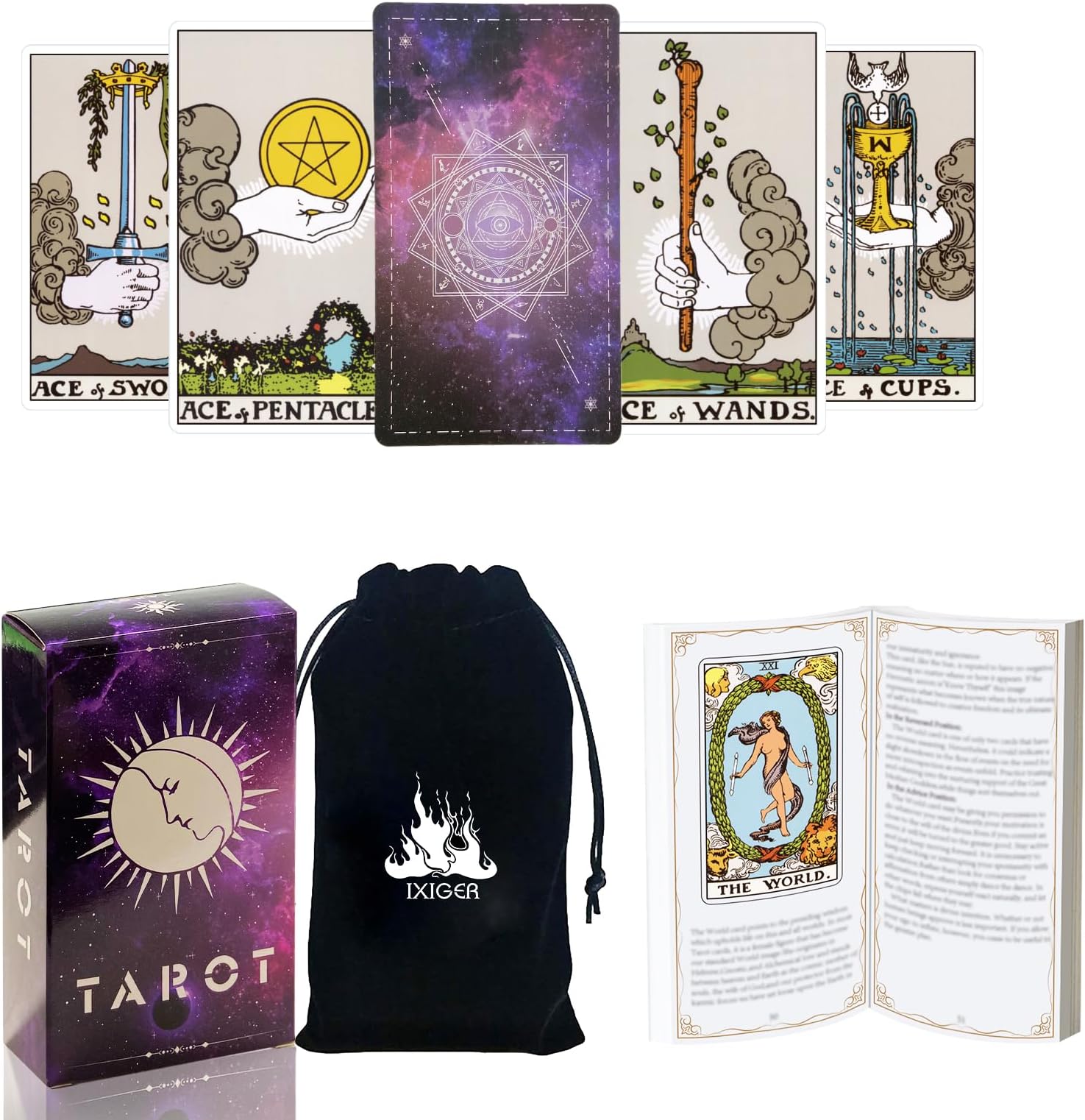 IXIGER Tarot Cards and Book for Beginners Set,Tarot Cards with 165Page Guide Book,Tarot Cards Deck,78 Pcs Classic Tarot Cards Deck for Beginners and Experts Readers with Black Velvet Pouch Bag