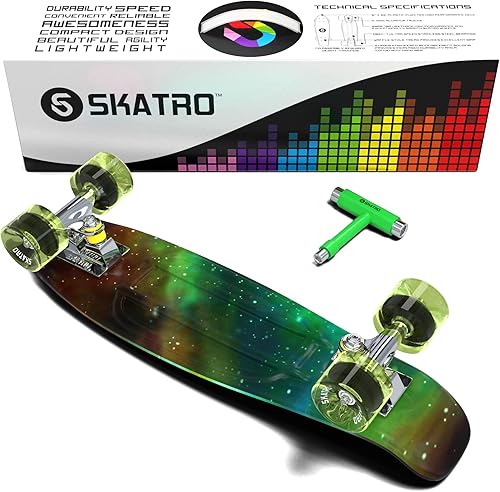 Miniatura 3 de Skatro - Monopatín modelo mini cruiser. Tablero de plástico de estilo retro de 22 x 6 pulgadas.Viene completo.
