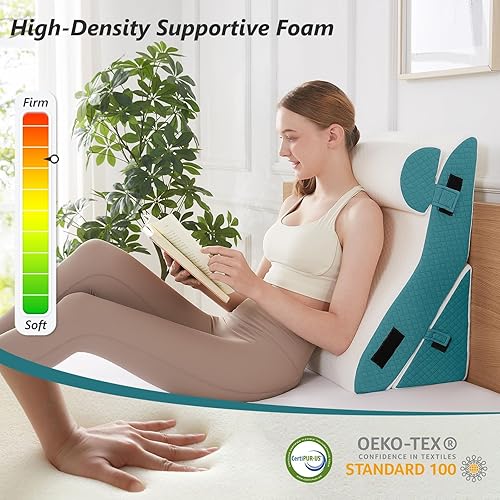 Miniatura 4 de Juego de 3 almohadas de cuña de cama para dormir, almohada triangular de 16.5 pulgadas de ancho para aliviar el dolor de espalda y piernas con funda