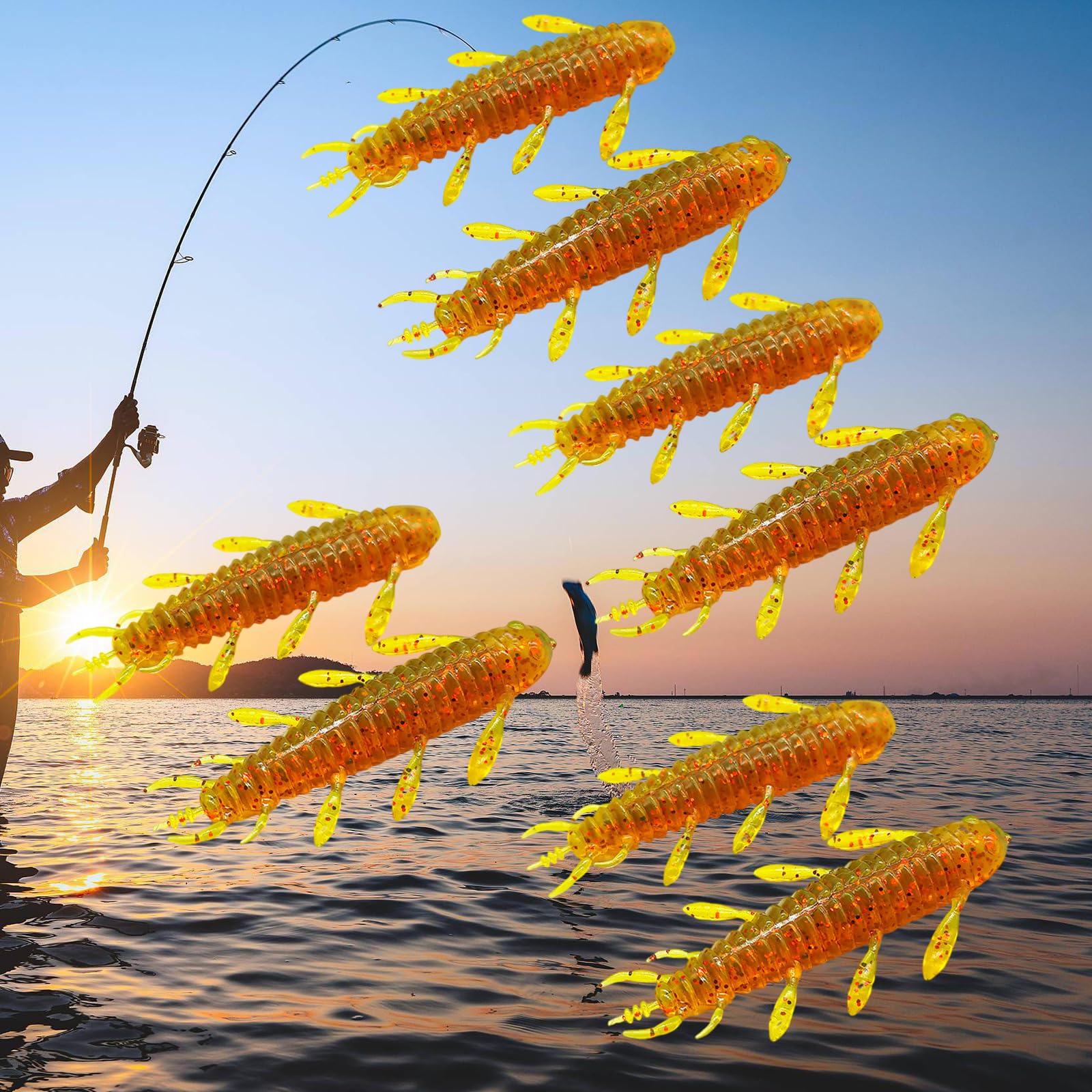 Cebos de pesca, 8 piezas/Set Suave loco Plataformas cebo Plásticos señuelos de pesca gusanos de seda señuelos de pesca gusanos de seda Cortos cebos artificiales nadadores