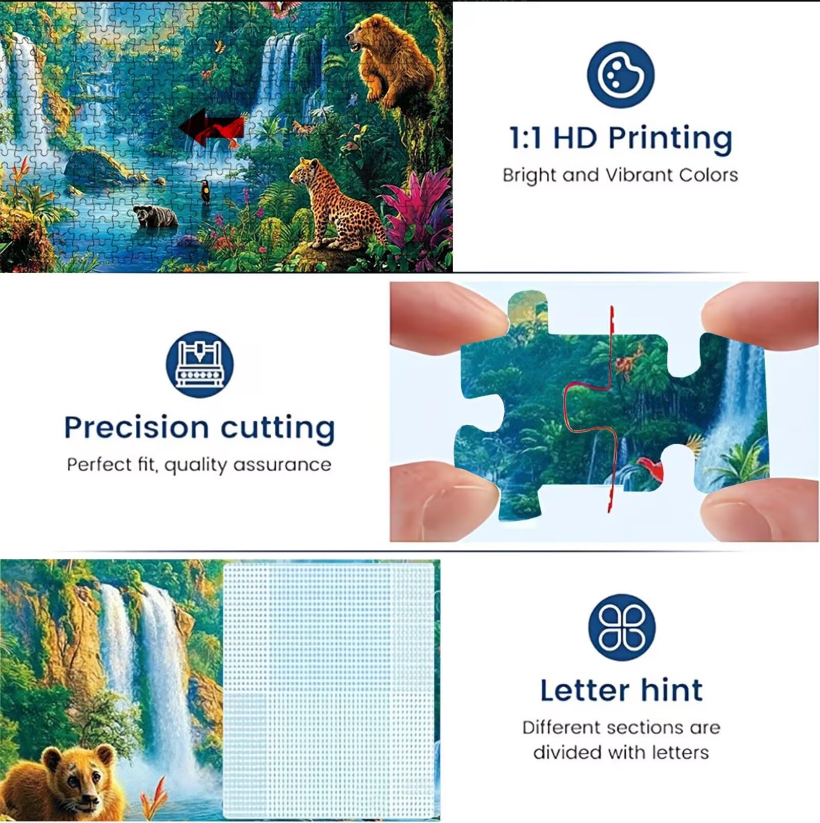 Puzzle 1000 elementów, puzzle 1000 elementów dla dorosłych, trudne puzzle, druk w wysokiej rozdzielczości i jasne kolory, drewniane puzzle w kolorze zwierząt (2) z wykwintnym pudełkiem do pakowania