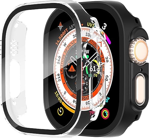 Vista 168 de Paquete de 2 fundas protectoras de pantalla de vidrio templado para Apple Watch Series 6/5/4/Series SE/SE 2/SE 3 de 1.575 pulgadas, funda protectora