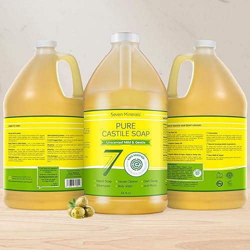 Miniatura 2 de Jabón puro de Castilla, sin aceite de palma, sin OMG, jabón líquido suave para pieles sensibles y lavado de bebés, fórmula vegana totalmente natural