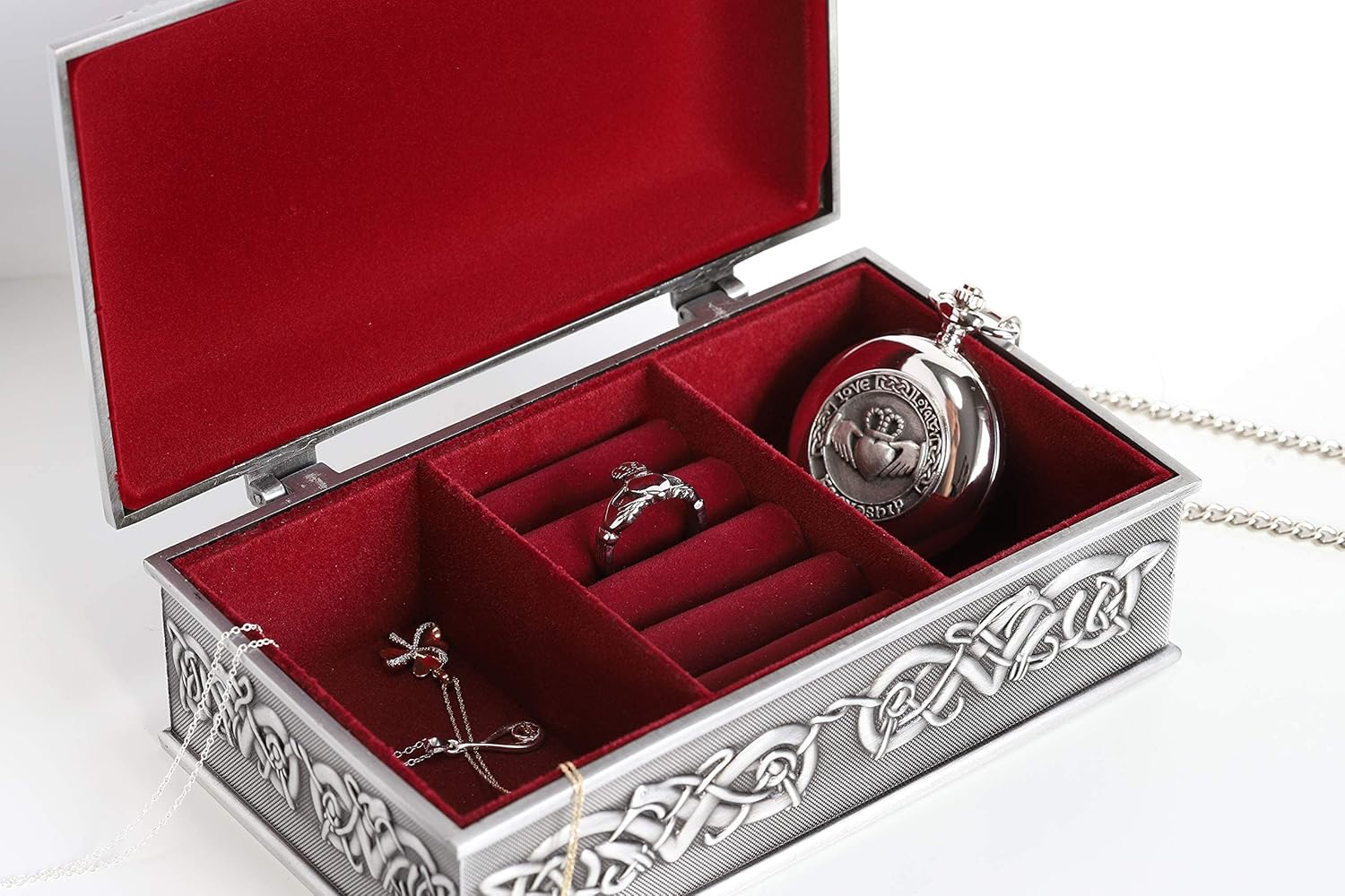 Biddy Murphy Irish Gifts Celtic Pewter Jewelry Box, May the Road Rise Medallion, Velvet Lined, Imported - Image 4