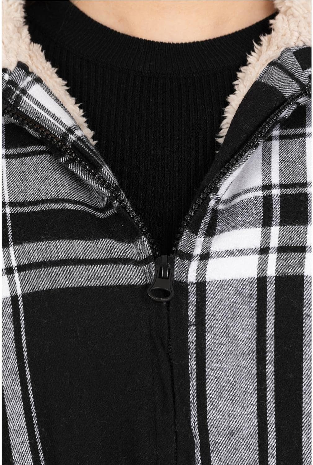 Lisskolo Women Sherpa Flannel Jacket Warm Fleece Lined Plaid Full Zip Flannel Shirt Jacket with Hood - Image 6