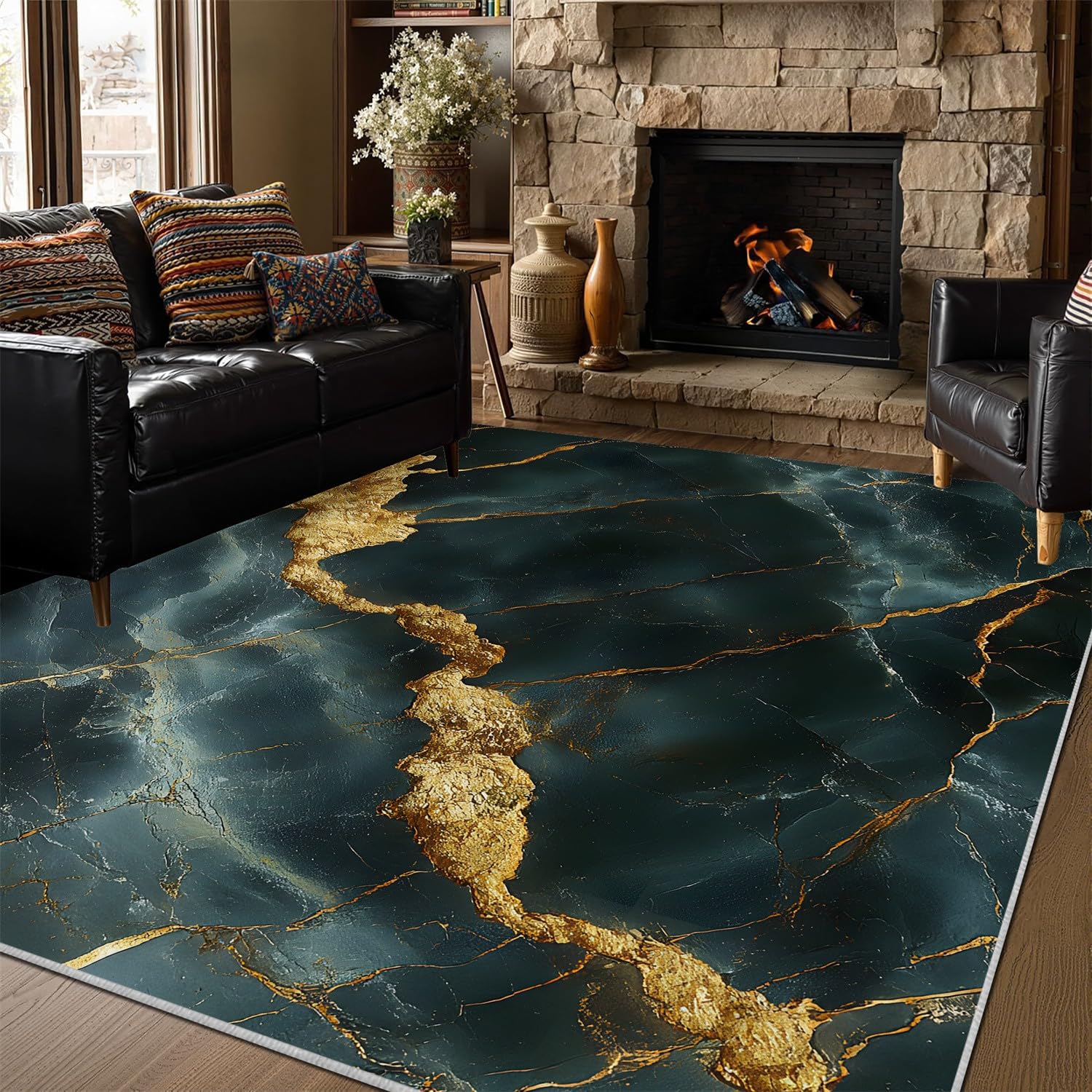 Tapis de salon marbre vert 3D pour une décoration douce et moderne