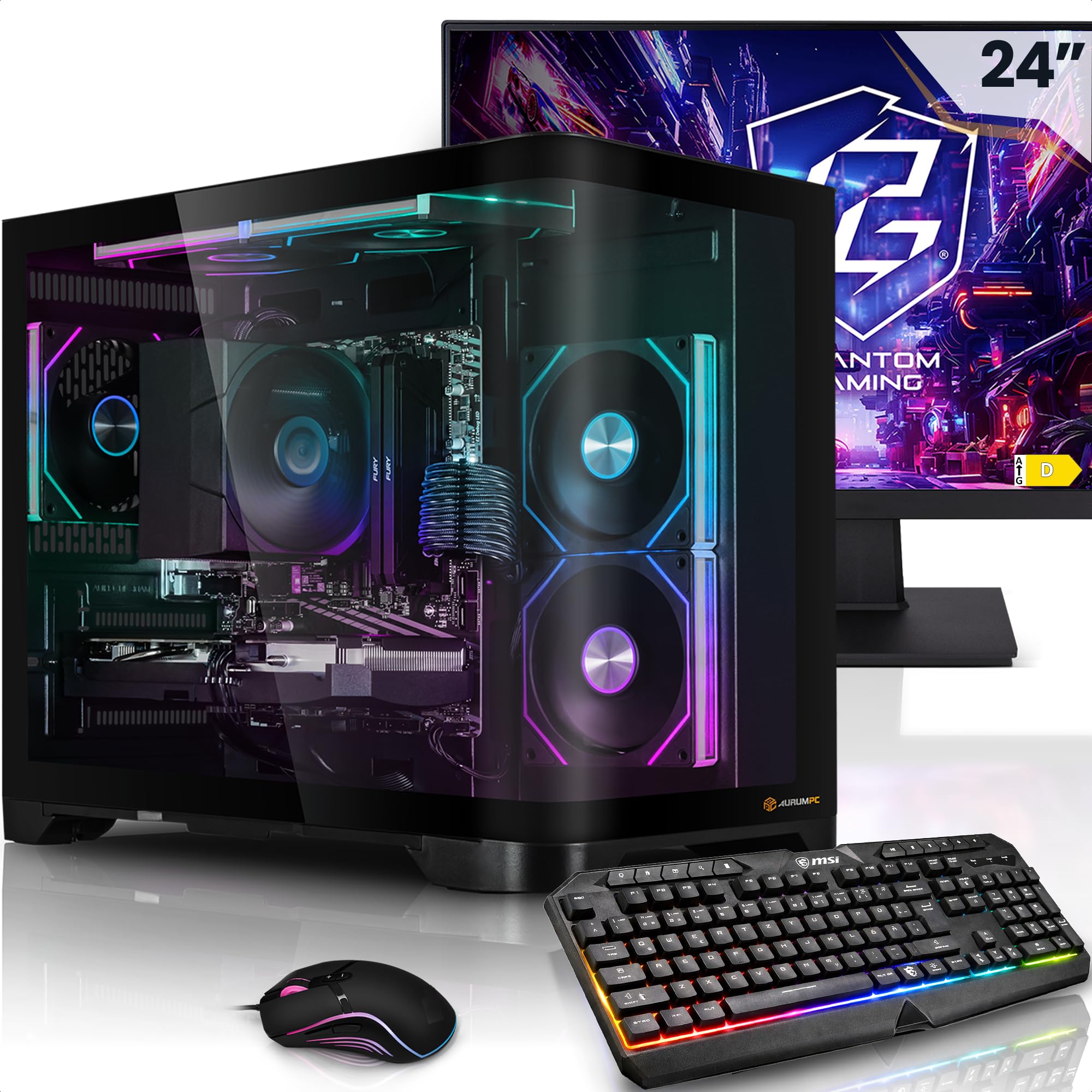 Aurum Completo PC Gaming Ryzen 5 5500 • 24” Schermo • GeForce RTX3050 6GB • 16GB DDR4 • 1TB M.2 SSD • Windows 11 • Tastiera/Mouse • pc da gaming