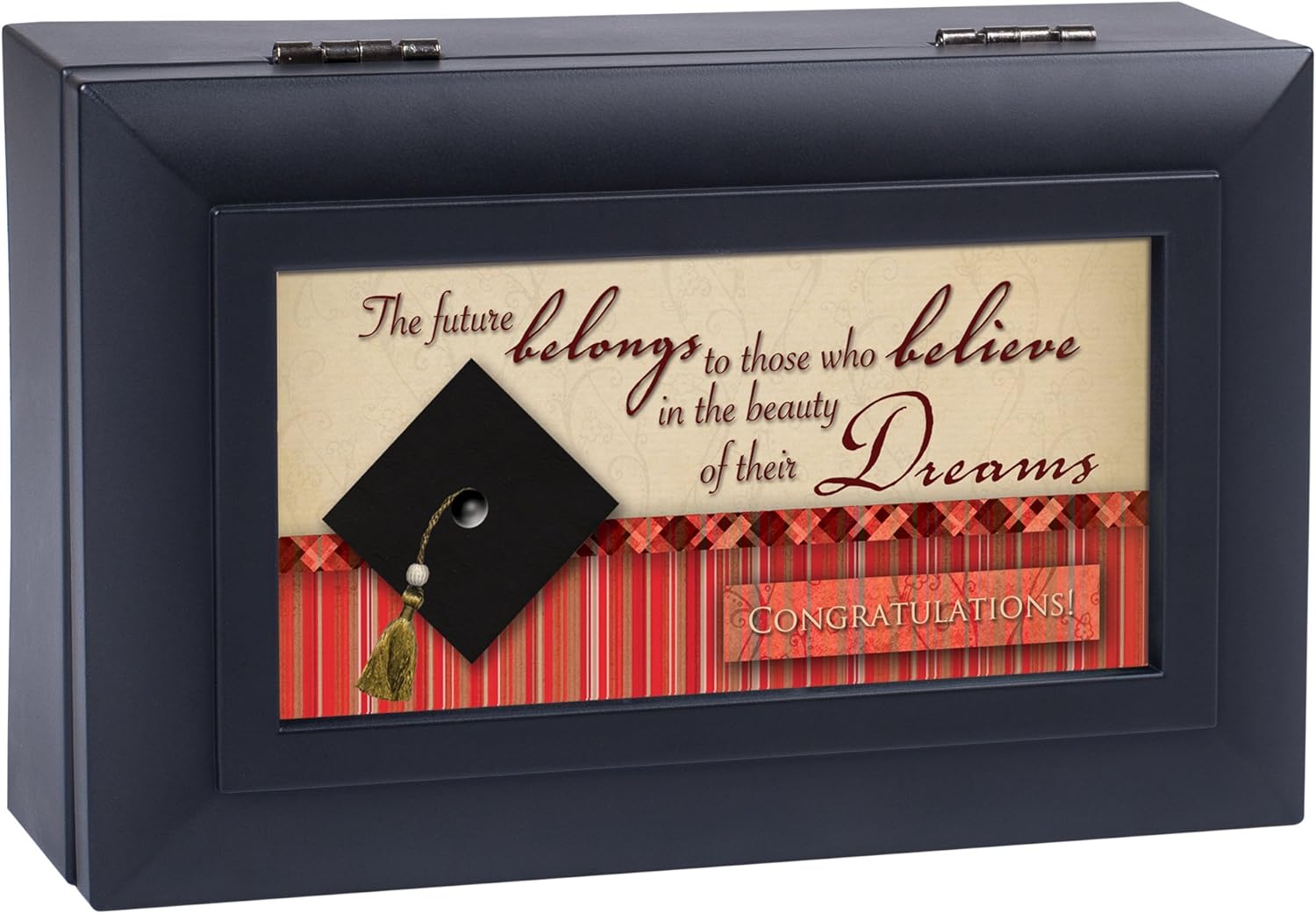 Cottage Garden Believe in The Beauty of Your Dreams Matte Black Petite Jewelry Music Box Plays Wonderful World