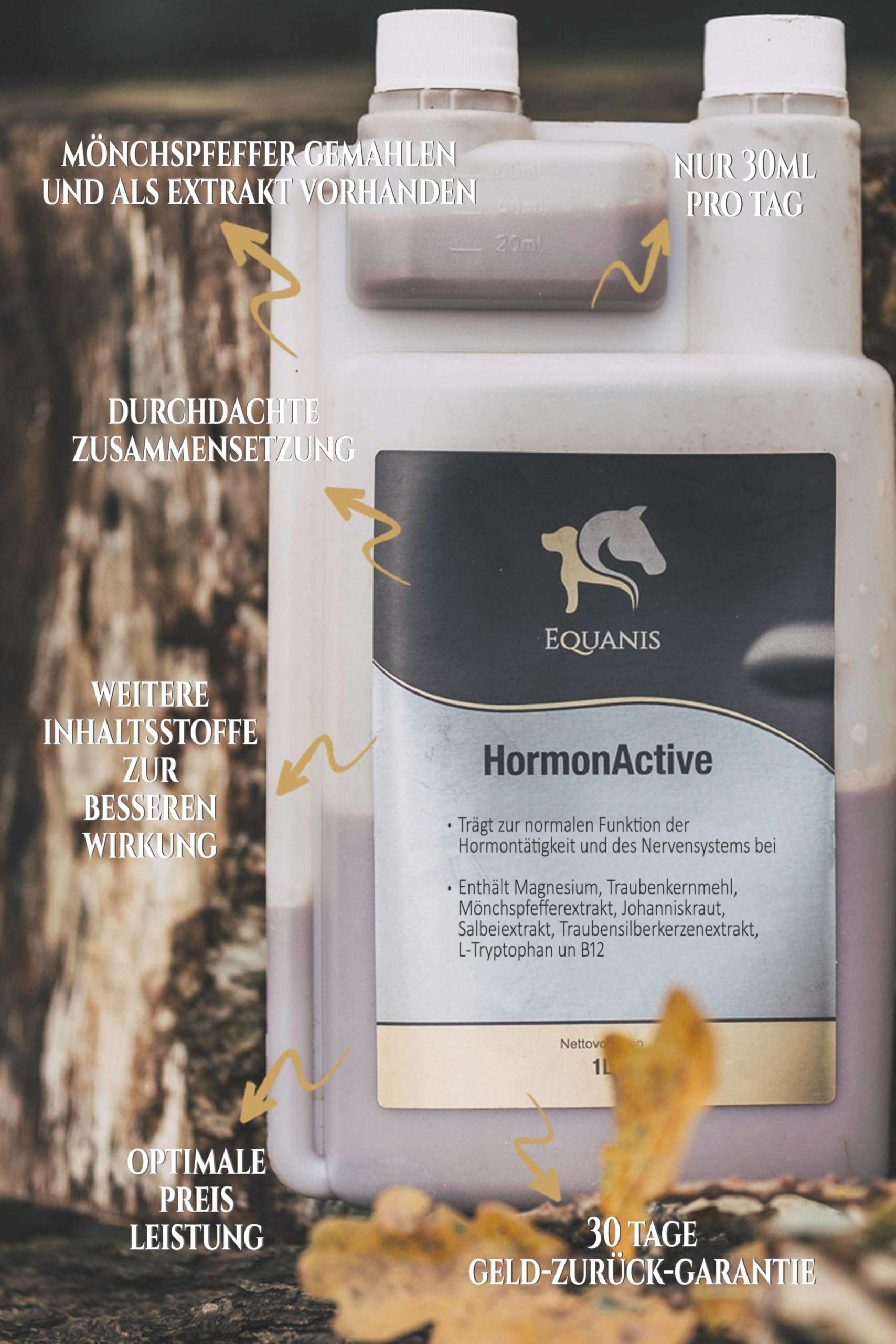 Equanis HormonActive - Natürliche Unterstützung mit Mönchspfeffer, Magnesium, Traubenkernmehl, Johanniskraut, Tryptophan, B12, Traubensilberkerzenextrakt und Salbei