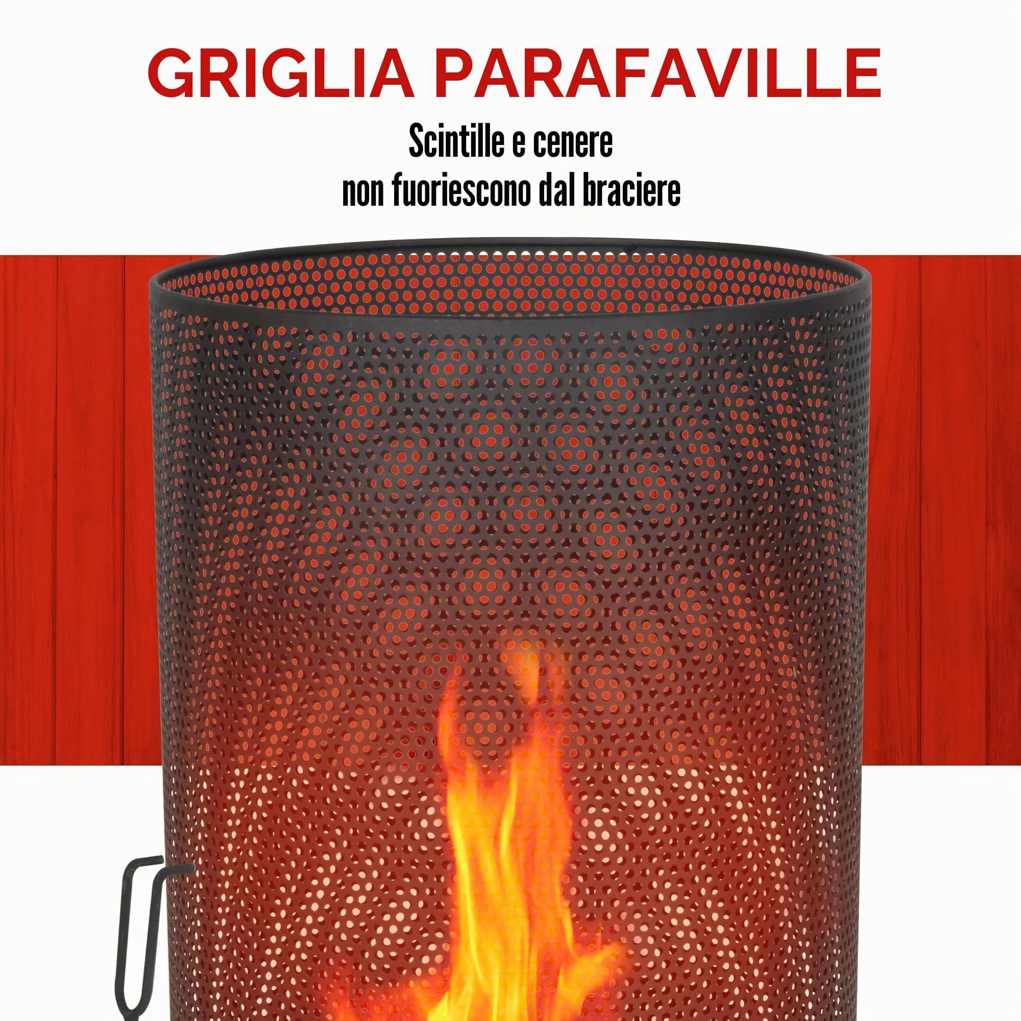 BBQ Collection Braciere esterno – con parascintille – incluso gancio – aspetto elegante e lussuoso – Ø 44,5 x 72,5 cm – acciaio – nero
