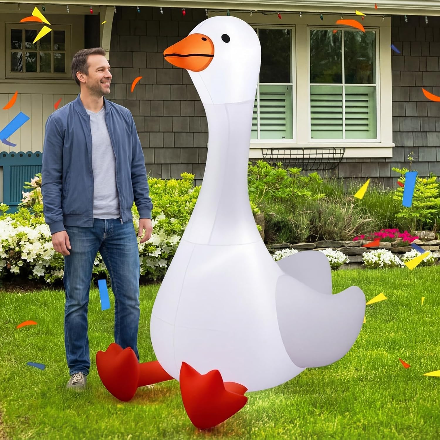 Leyndo 6 ft Spring Porch Goose Inflatable Outdoor Decoration Large Spring Cute Silly Goose Blow up Yard Decor with Built-in LED Light for Lawn Garden Patio Holiday Party Indoor Outside