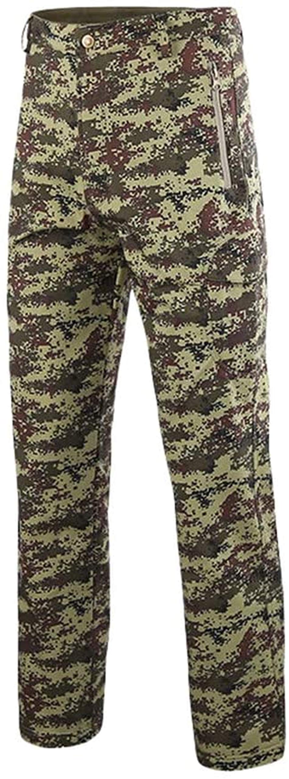 Czen Men's Tactical Camouflage Softshell Pants Military Fleece Lined Multipockets Outdoor Trekking Pants Waterproof Hunting Pants Warm Thickened (RUS camo,XL)