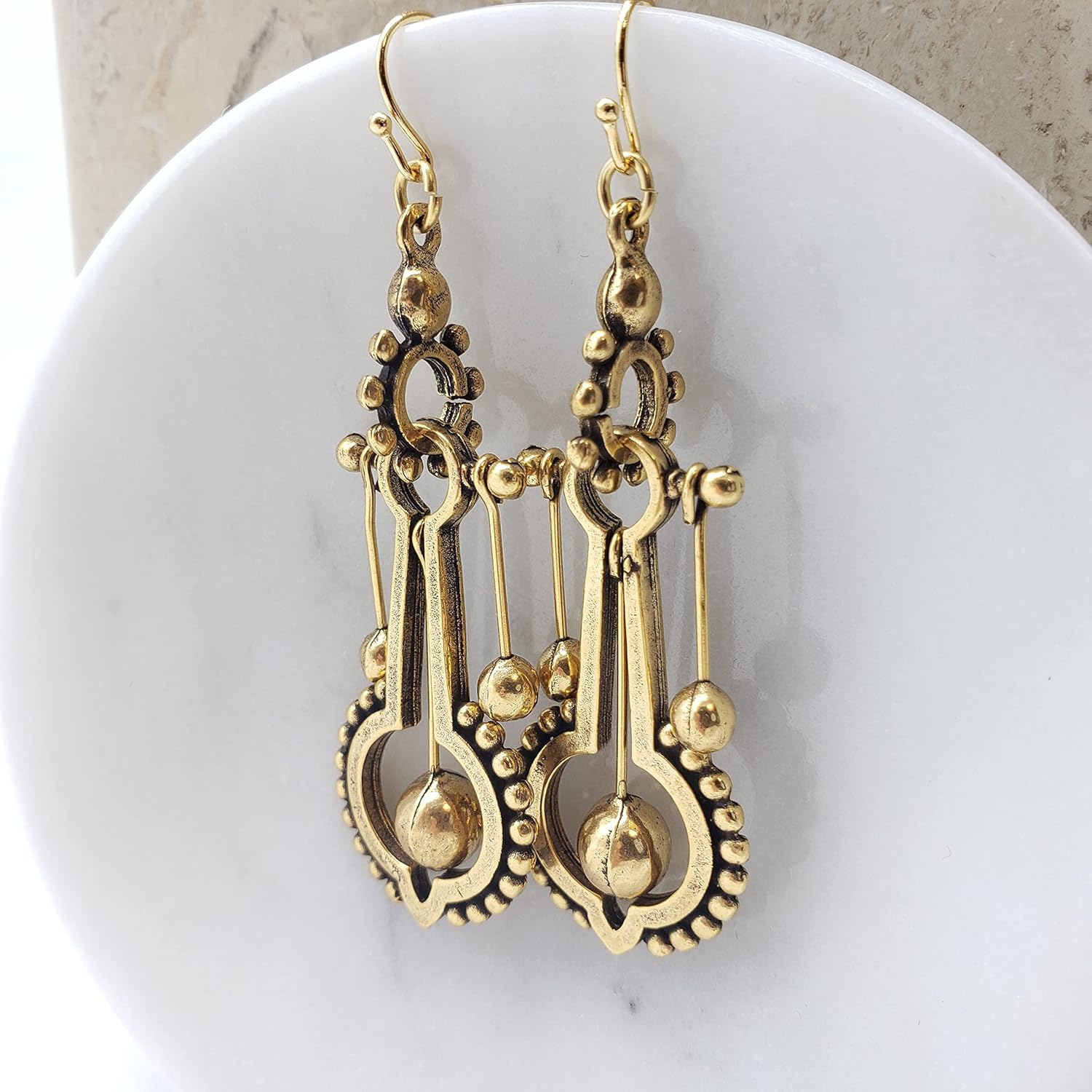 Miss Lucy Earrings - Gold-Plated Pendulum Drop - Victorian Era Inspired