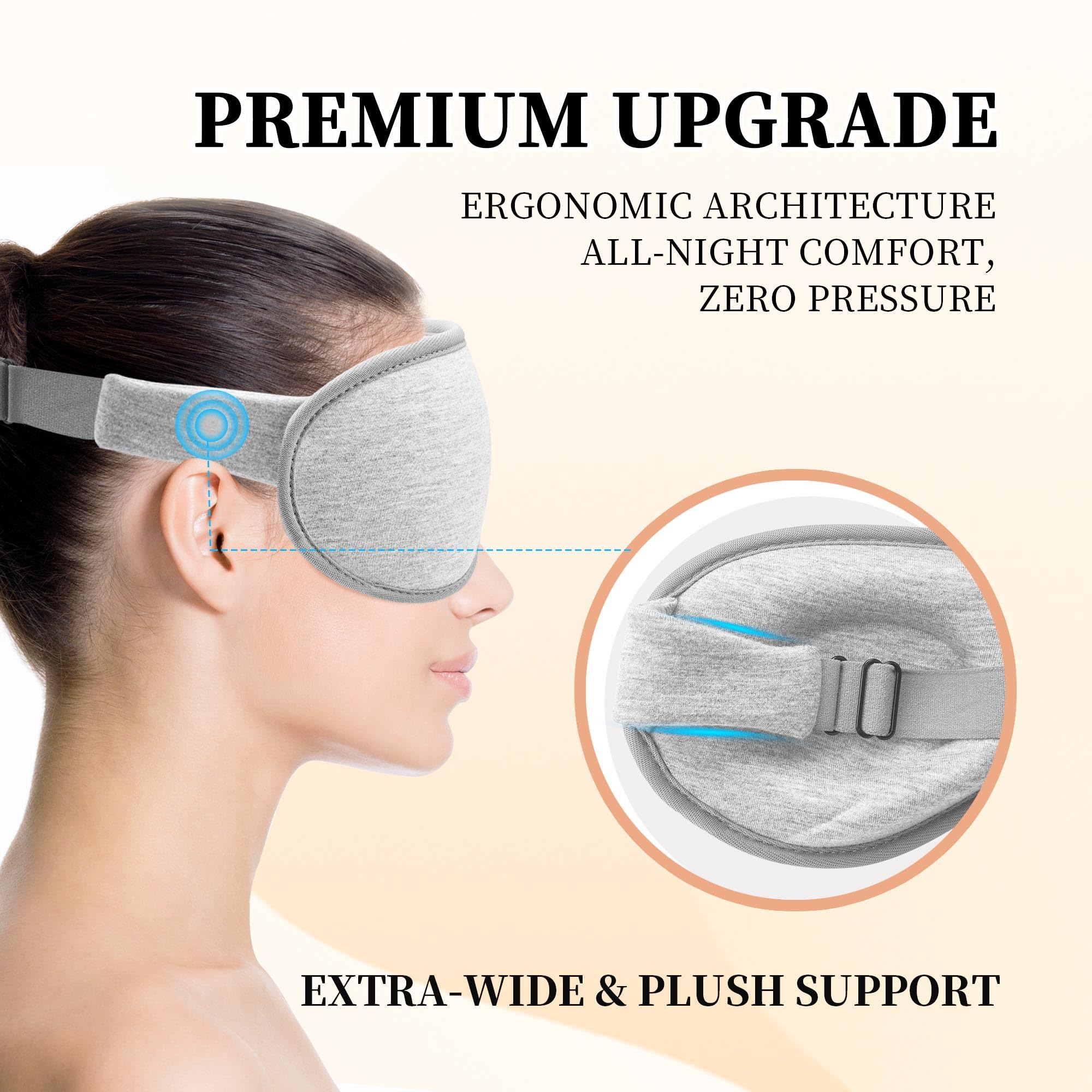 Paquete de 2 antifaz para dormir de lado, bloqueo de luz completo 3D, antifaz suave y transpirable para mujeres y hombres, relajante, cero presión, con correa ajustable, negro y gris