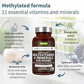 Igennus High Potency Methylated Multivitamin for Women, Pure & Clean Ingredients, MTHFR Supplement with Active B-Vitamins, Vitamin K2 MK7, Gentle Iron, Sustained Released, Non-GMO & Halal, 60 Tablets