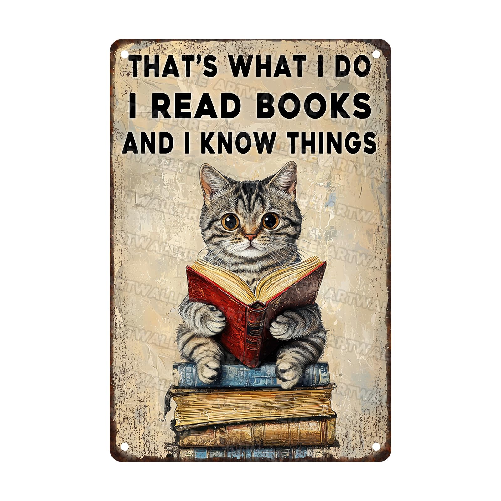Cat That's What I Do I Read Books Sign Cat With Book Decor for Home Study Wall Art for Bathroom Cave Office Cafe Bar Home Decoration 8x12inch
