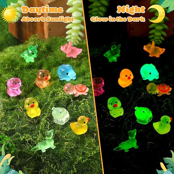 GSrenyu 150 Pcs Luminous Mini Resin Animals 10 Styles Miniature Figures