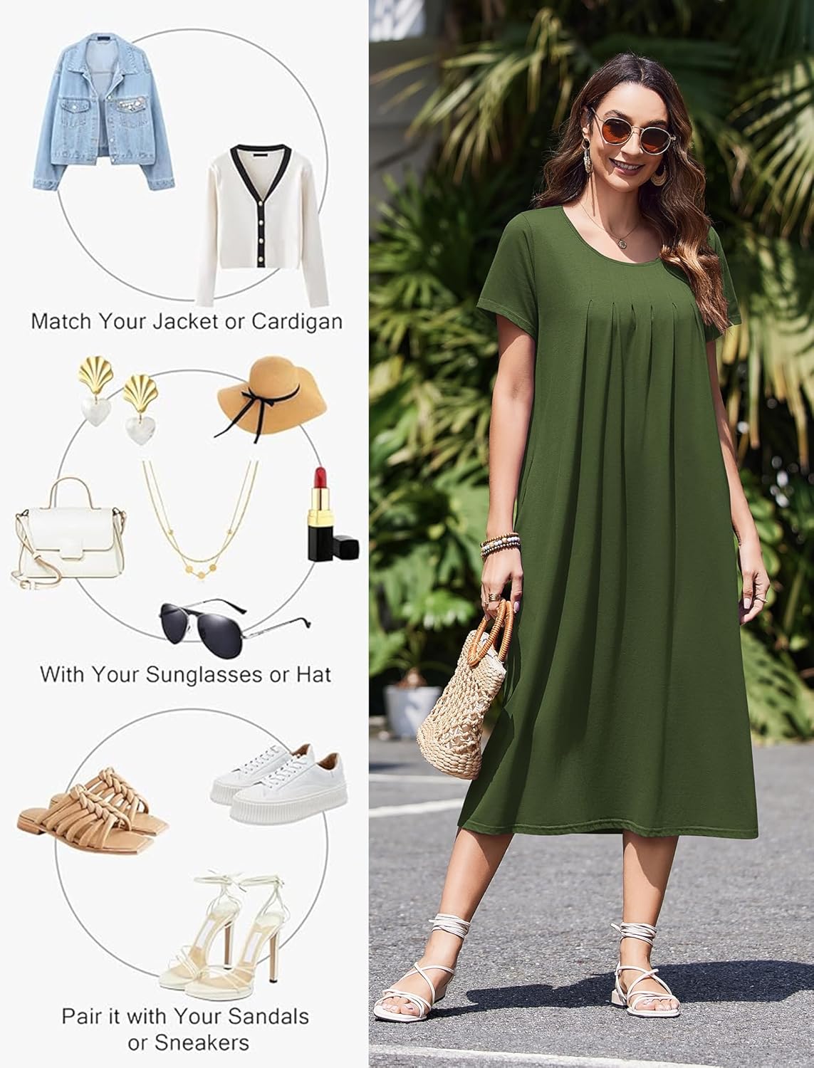 Ekouaer Cotton Nightgowns for Women Long House Dresses with Pockets Plus Size Night Gowns Short Sleeve Night Shirts S-3XL - Image 4