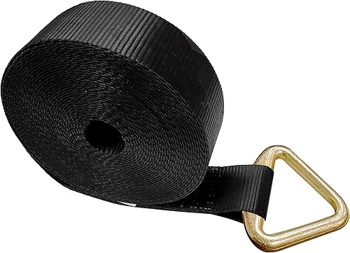 Mega Cargo Control Correa de cabrestante negra de 3 pulgadas x 30 pies con anillo Delta, para transporte, construcción, madera, 1 paquete