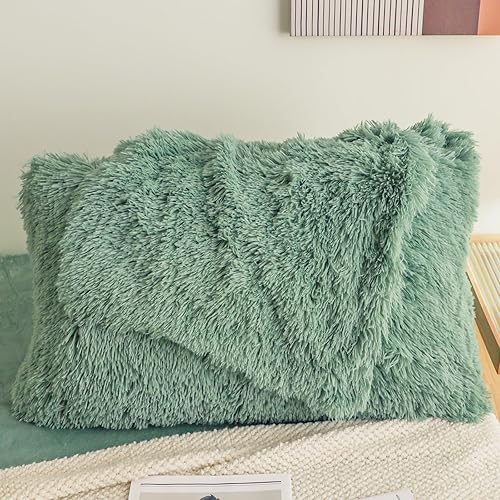 Miniatura 8 de HAIHUA Fundas de almohada de piel sintética, esponjosas y suaves, fundas de almohada decorativas para el hogar, dormitorio, sala de estar, cierre de