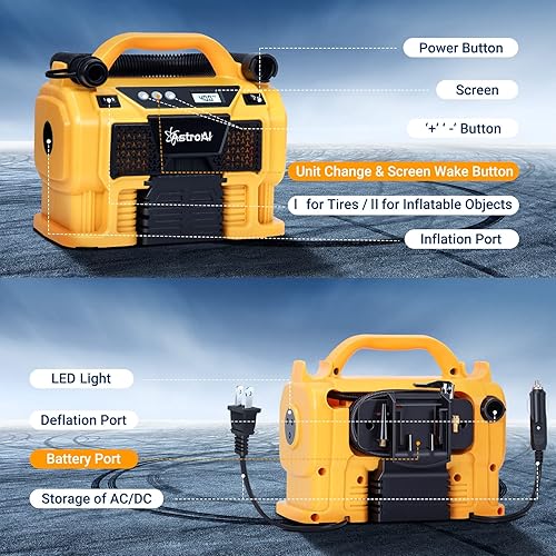 Miniatura 8 de AstroAI Compresor de aire para inflador de neumáticos portátil y AstroAI para coche 2000 A gran pantalla LCD digital
