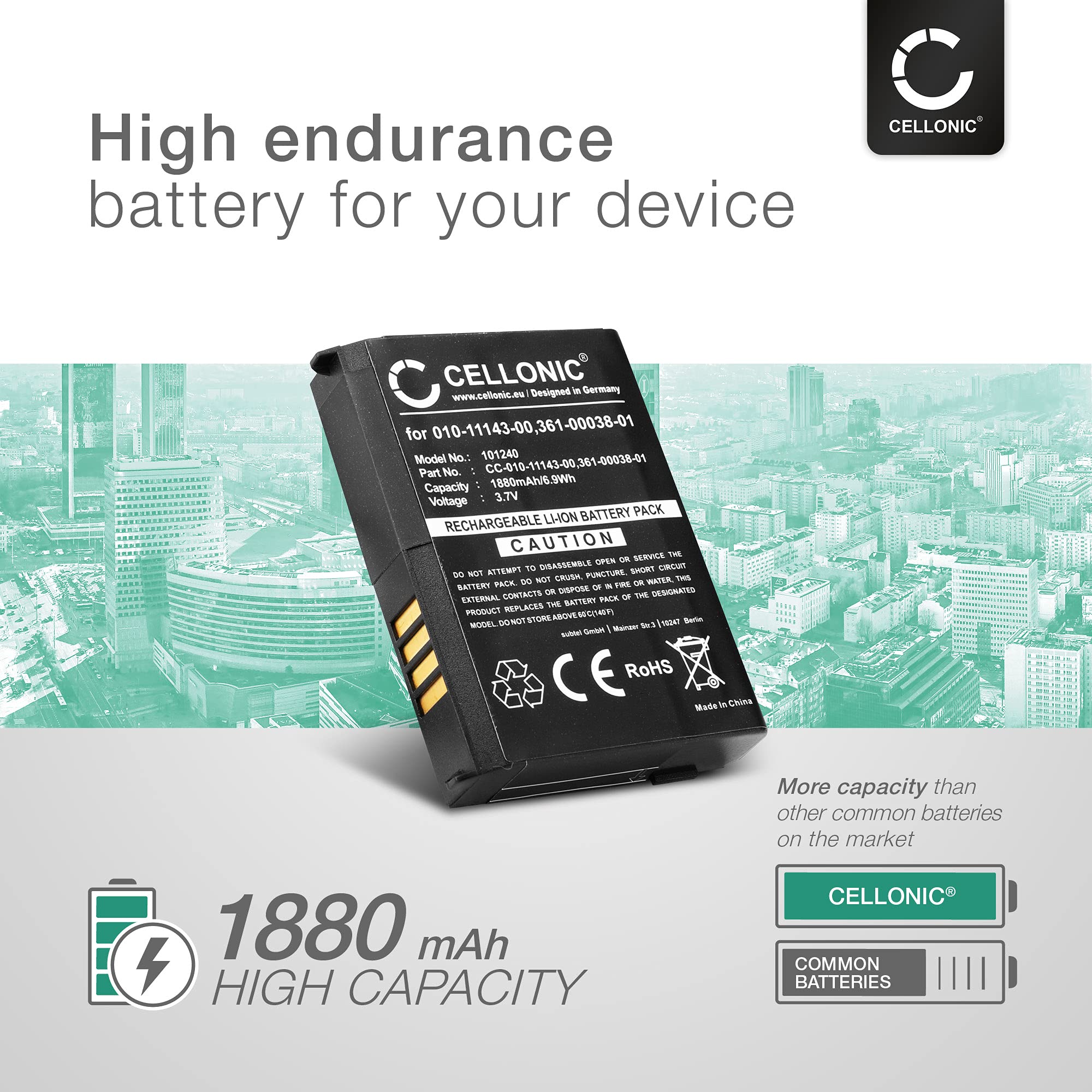 CELLONIC 1x Batería para GPS Navegación Compatible con Garmin Zumo 660LM, nüvi 550, Zumo 660, 010-11143-00 - (1880mAh, 3.7V)