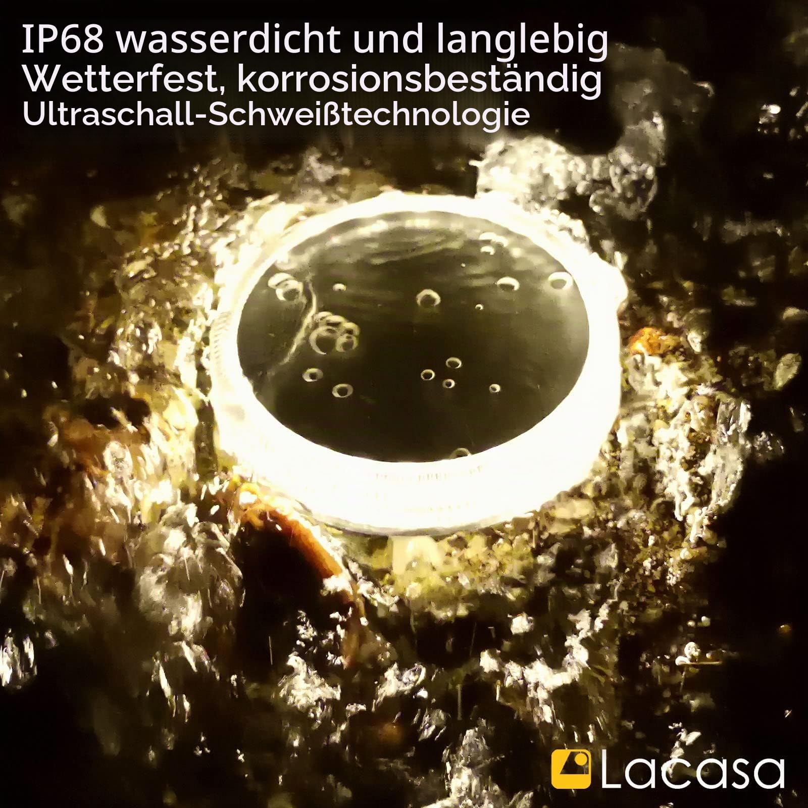 Lacasa Solarleuchten für Außen, 4 Stück Garten Solarlampen Bodenleuchte | 50LM Extrem Hell, LED Wegeleuchten, Warmweiß, IP68 Wasserdicht, Auto ON/OFF, Gartenleuchten für Garten Terrasse Hof Gehwege