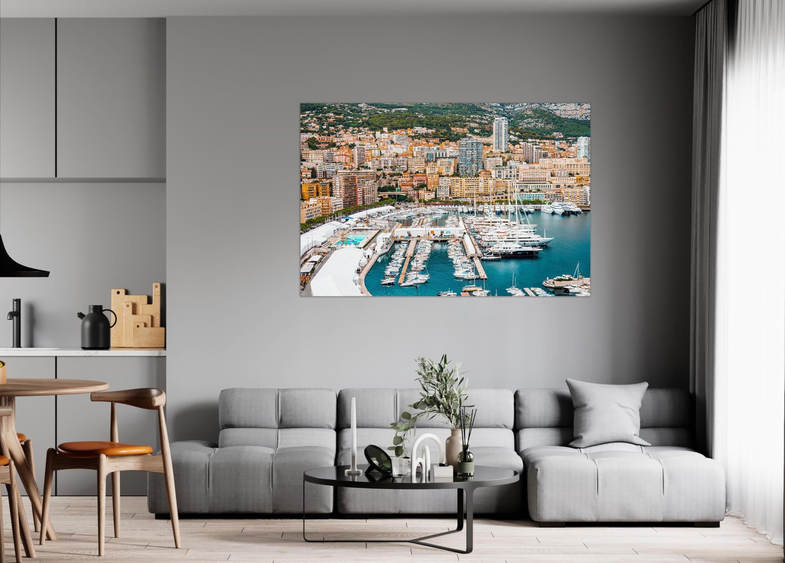 Stadtlandschaft Leinwandbild-Panorama Bilder auf Leinwand-Landschaftsbilder Wandbilder Wohnzimmer Moderne(Stadt Gebäude Port) 60x90cm Ungerahmt