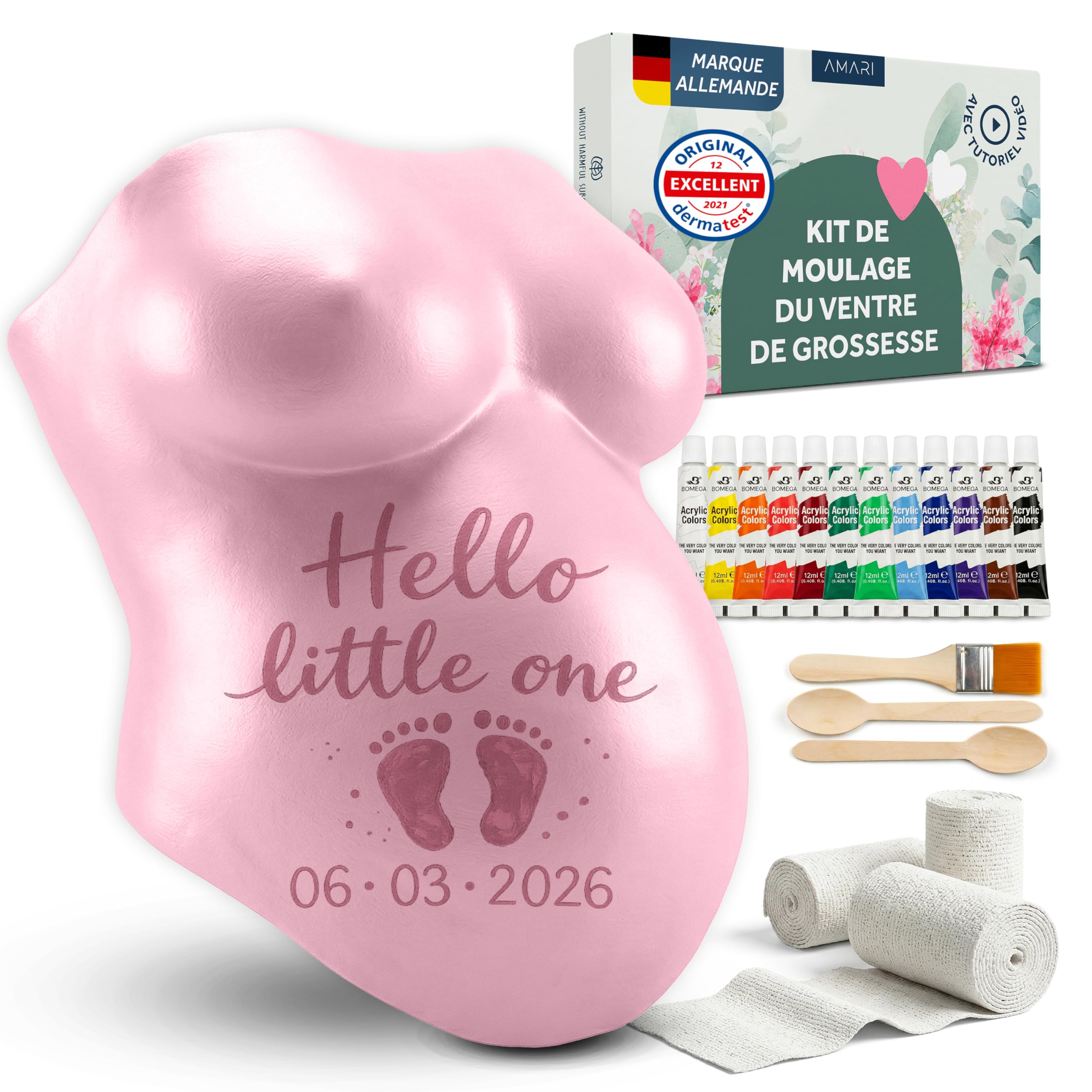 Amari ® Kit d'empreintes de plâtre pour ventre de bébé - Cadeau pour future mère, plâtre pour l'empreinte abdominale - Souvenirs de grossesse