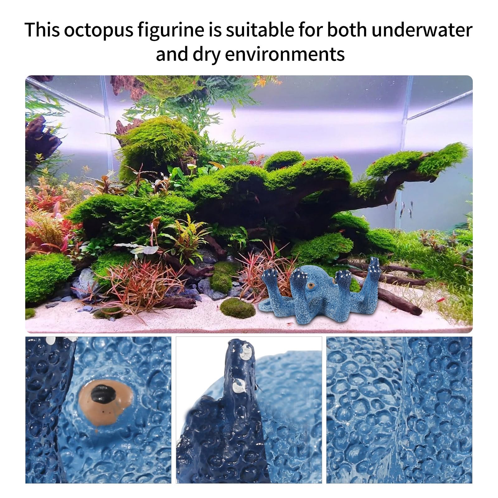 Adornos de pulpo para acuario, vida marina artificial azul, dedos brillantes que mejoran el atractivo visual, adecuados para varias peceras