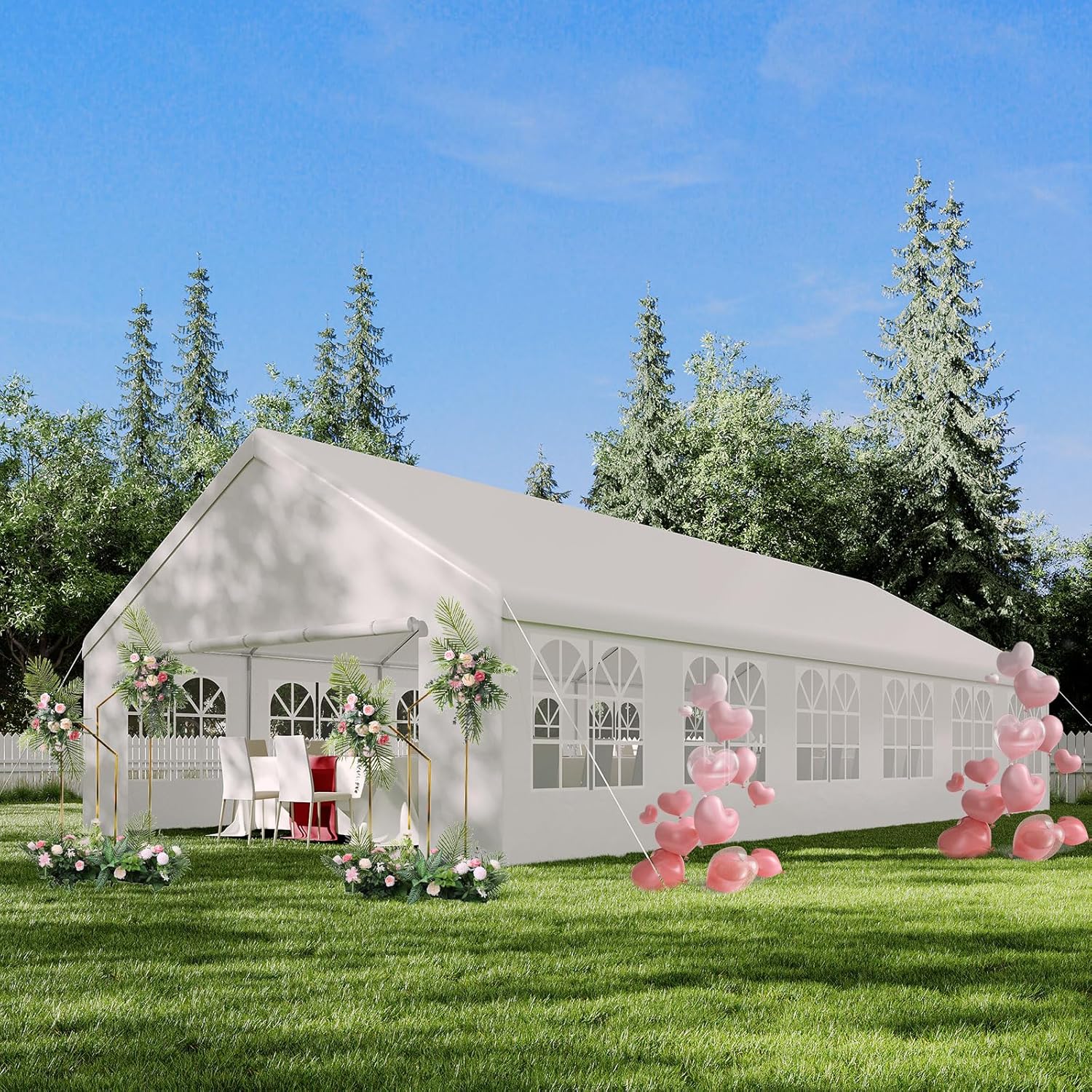 20'x40' Party Tent Outdoor Heavy Duty Gazebo Wedding Tent White Canopy Carport Event Shelters with Removable Sidewall Windows for Patio Outdoor Garden Events