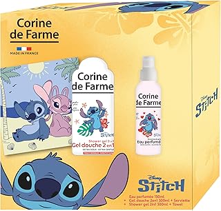 Corine de Farme - Coffret Stitch : Eau Parfumée 150ml + Gel Douche 2en1 300ml + Serviette Microfibre - Parfum Fleur de Tiaré et Coco - Ingrédients Naturels