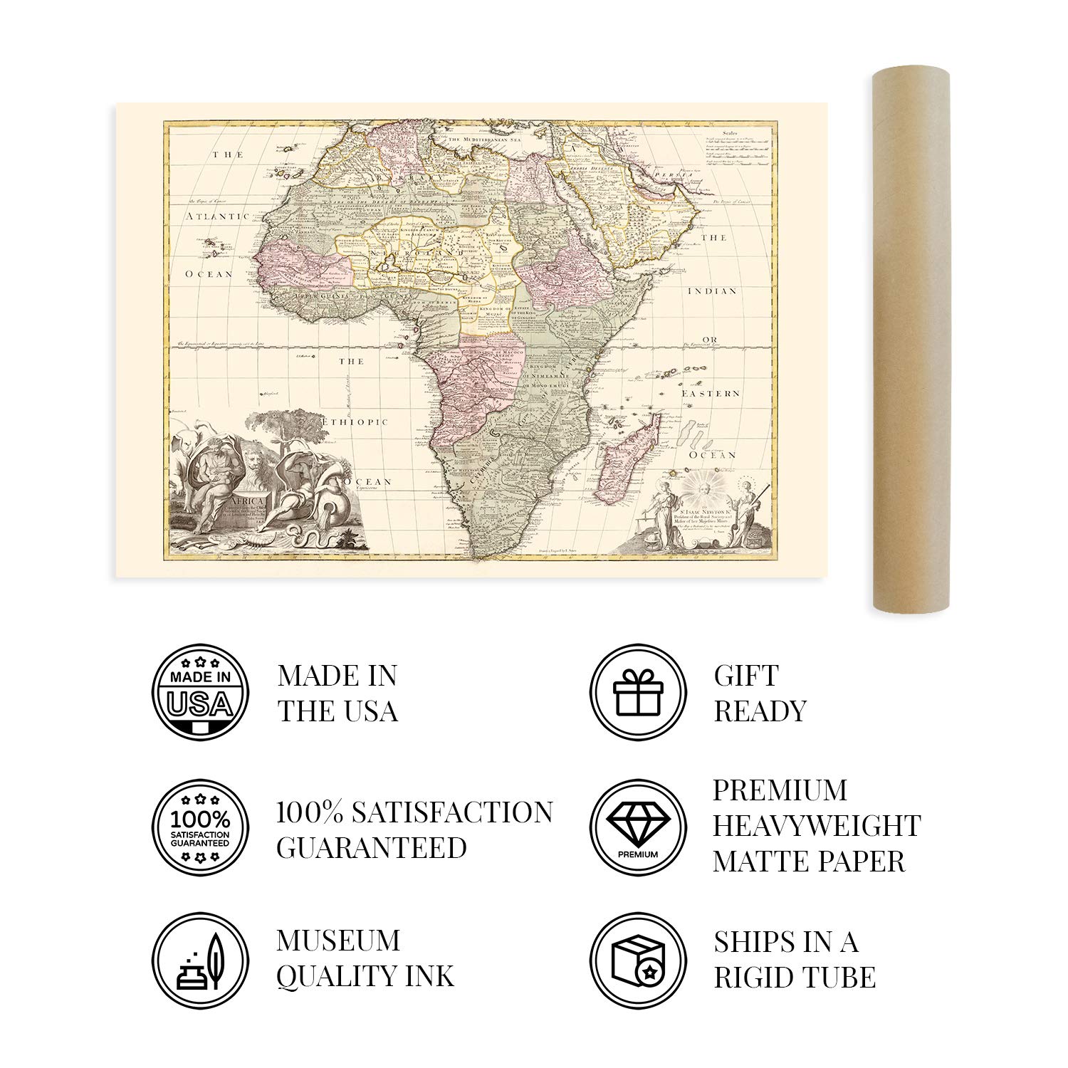 HISTORIX Vintage 1725 Africa Map Poster - 24x36 Inches, Archival Quality Print