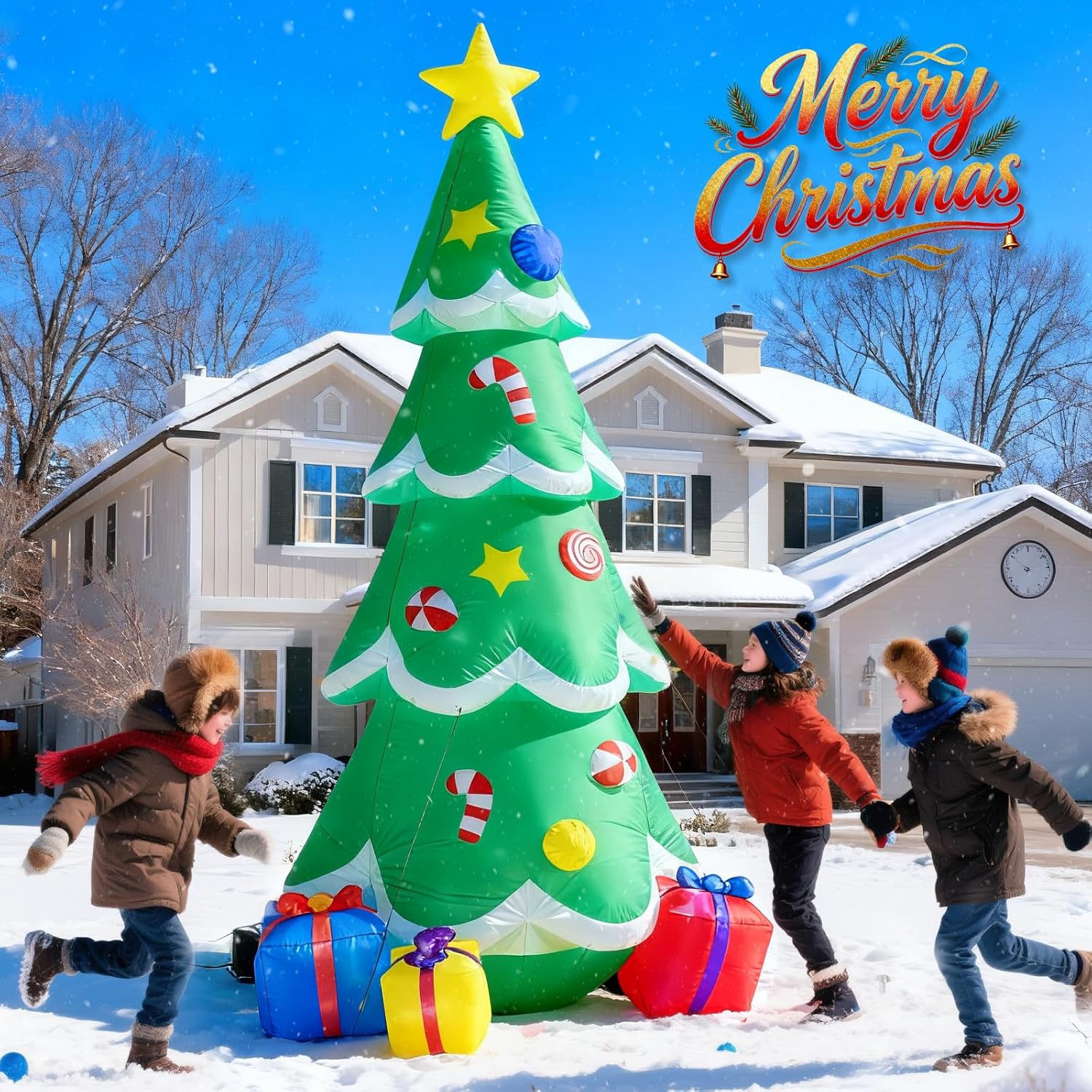 9 FT Christmas Tree Inflatable Outdoor Decoration,Giant Blow up Christmas Tree with 3 Gift Boxes, Christmas Decoration with Built-in LED Lights for Yard, Blow Up Xmas New Year Lawn Decor - Image 2