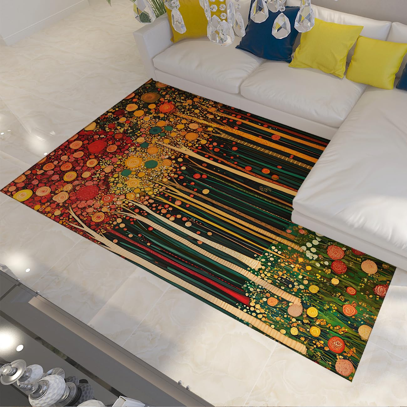 Tapis scène de forêt fantastique 160x200cm au motif grand arbre chic lavable