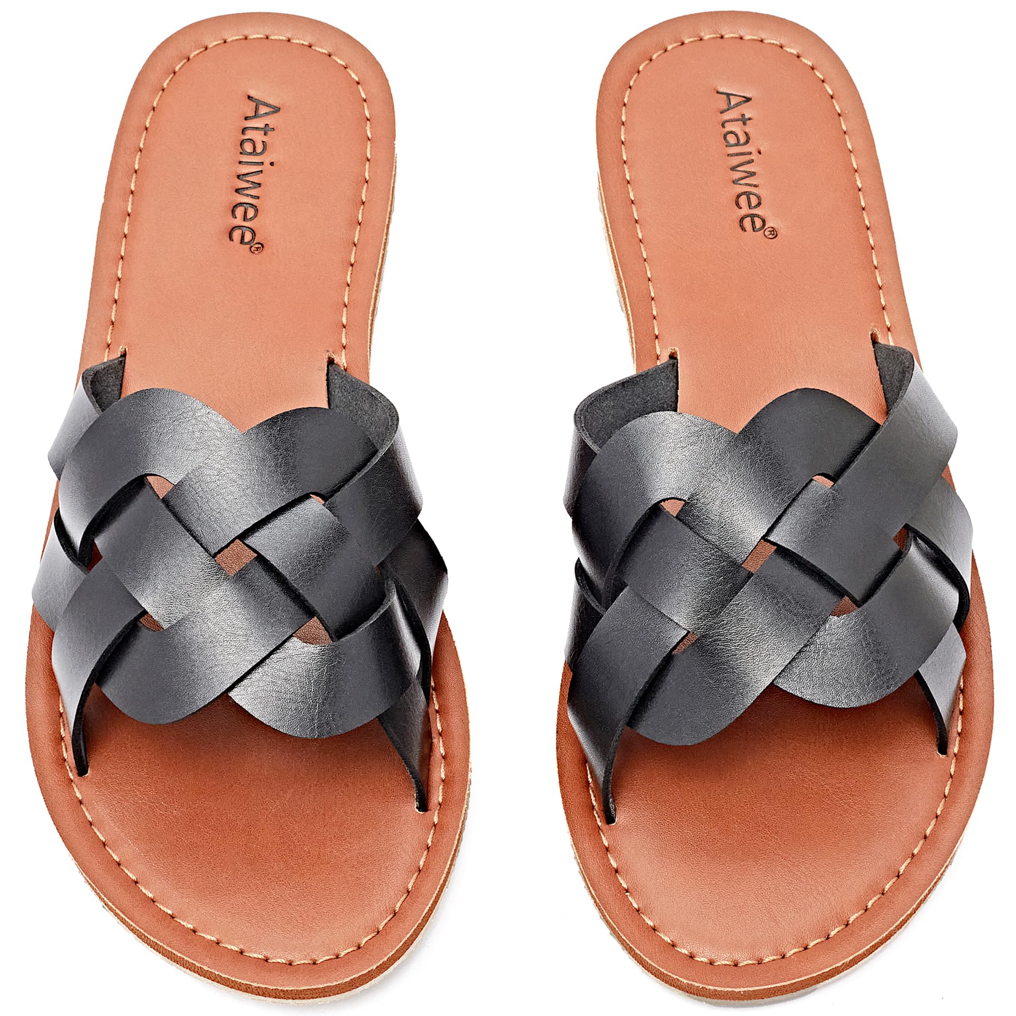 Ataiwee Damen Slide Sandalen - Bequeme modische flache Riemchen-Sommersandalen,weiche Einlegesohlen, Slip-On Sandalen