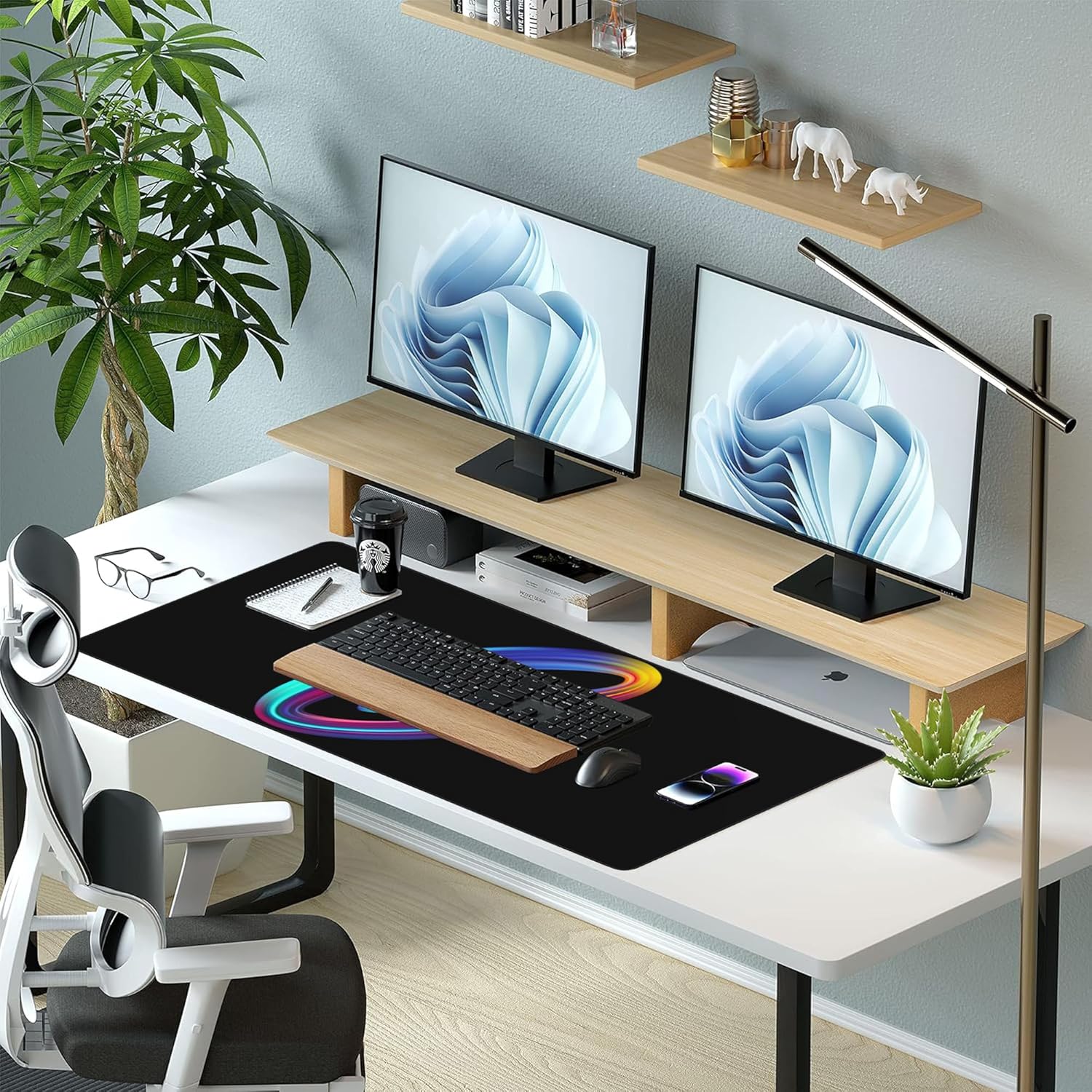 Desk Mat, Colorful Letter G Extended Gaming Mouse Pad Large, 35.4"x15.7" Big Mouse Pad with Non-Slip Base and Stitched Edge, Long Computer Keyboard Mouse Mat for Home Office Work - Image 6