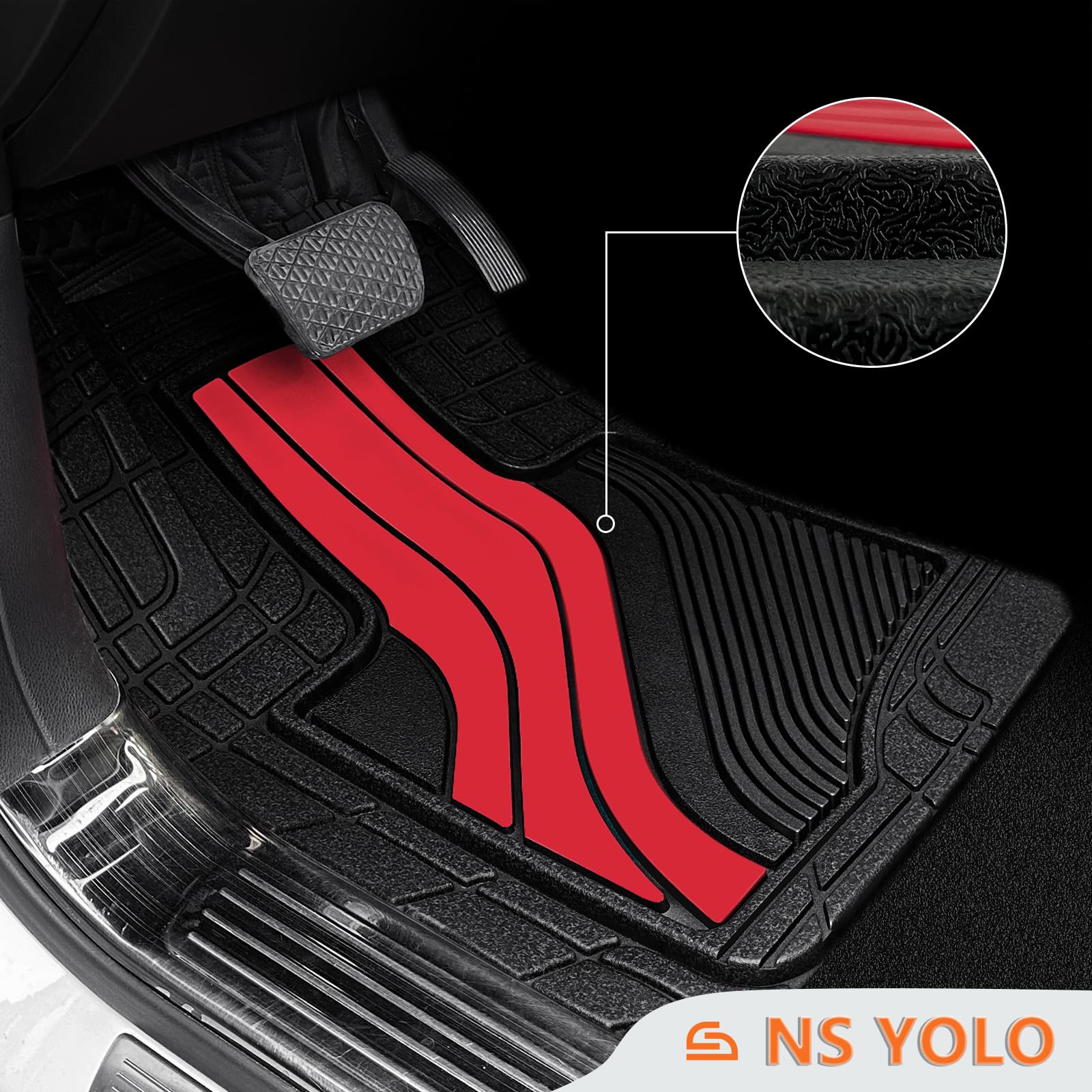 NS YOLO Heavy-Duty Rubber Car Floor Mats – All-Weather, Trimmable Liners For Cars, Trucks, SUVs (4-Piece Set)