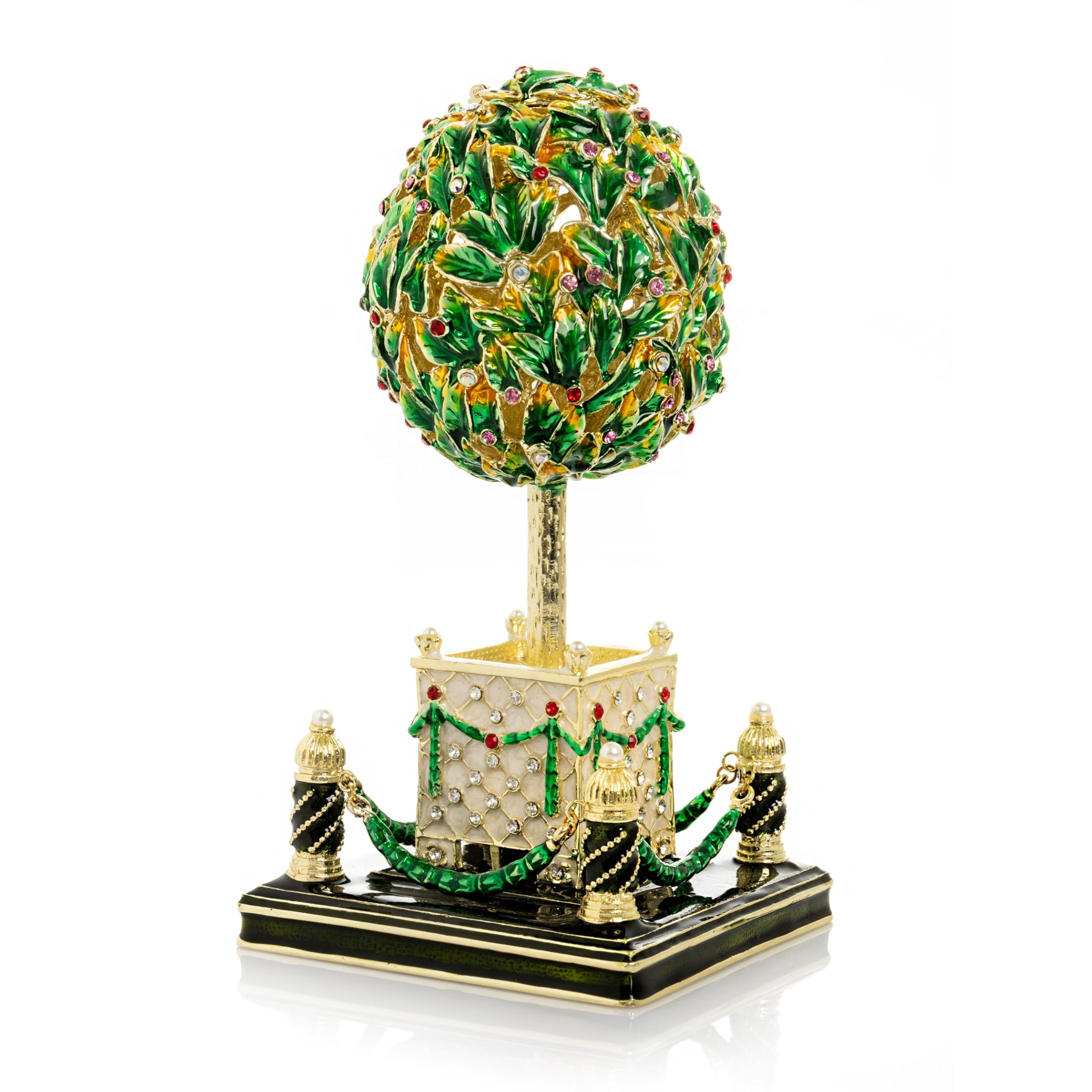 Keren Kopal Bay Tree Faberge Egg with Colorful Crystals Decorated with Crystals Handcrafted